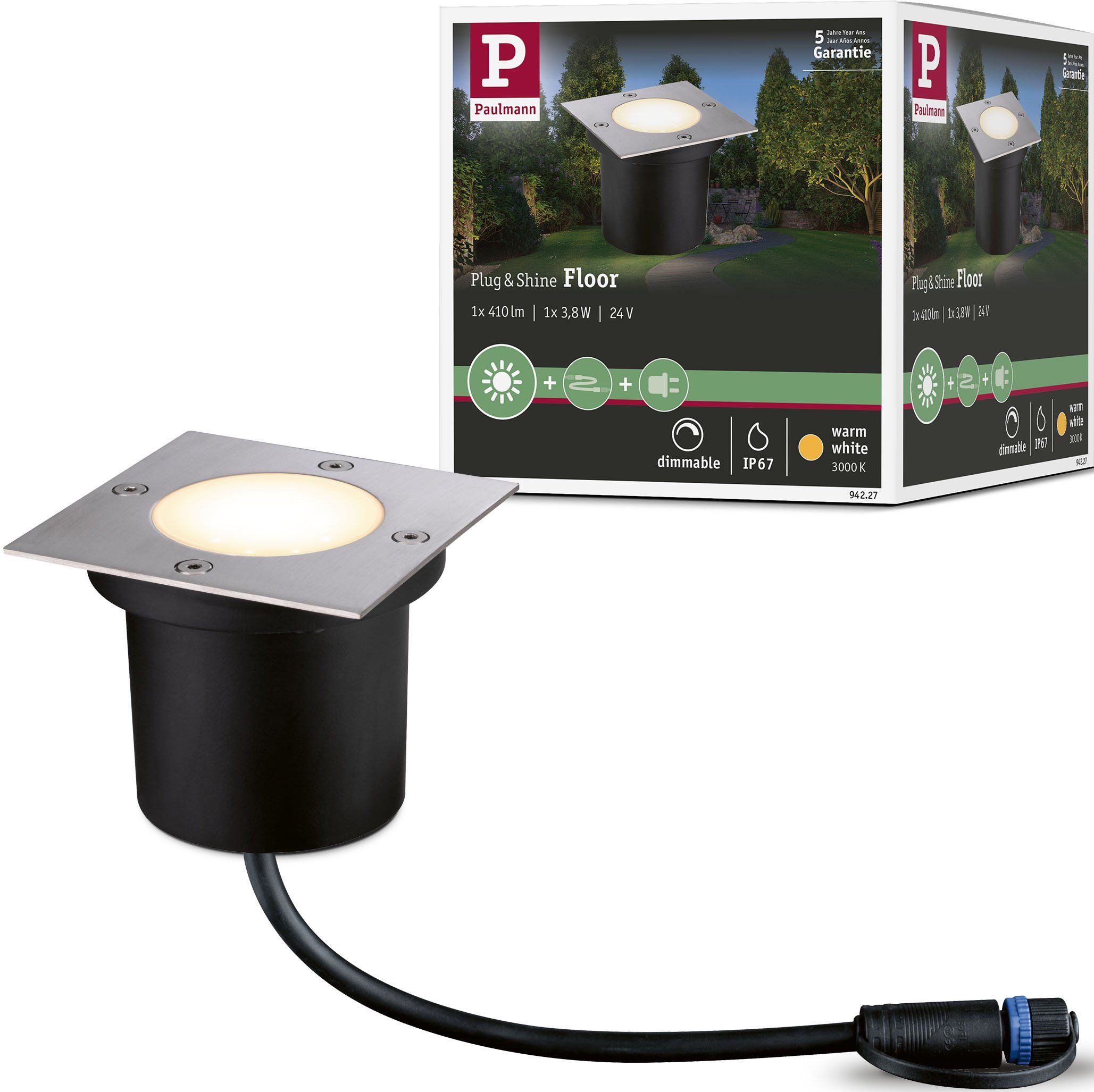 & & Shine, Plug Rostfrei fest Plug IP65 Shine, Paulmann LED-Modul, LED integriert, LED Einbauleuchte Warmweiß,