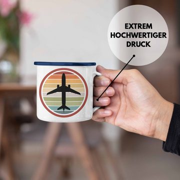 Trendation Thermotasse Trendation - Pilot Geschenk Emaille Tasse Flugzeug Fliegen Geschenkidee Piloten KaffeeEmaille Tasse Flugzeug Grafik