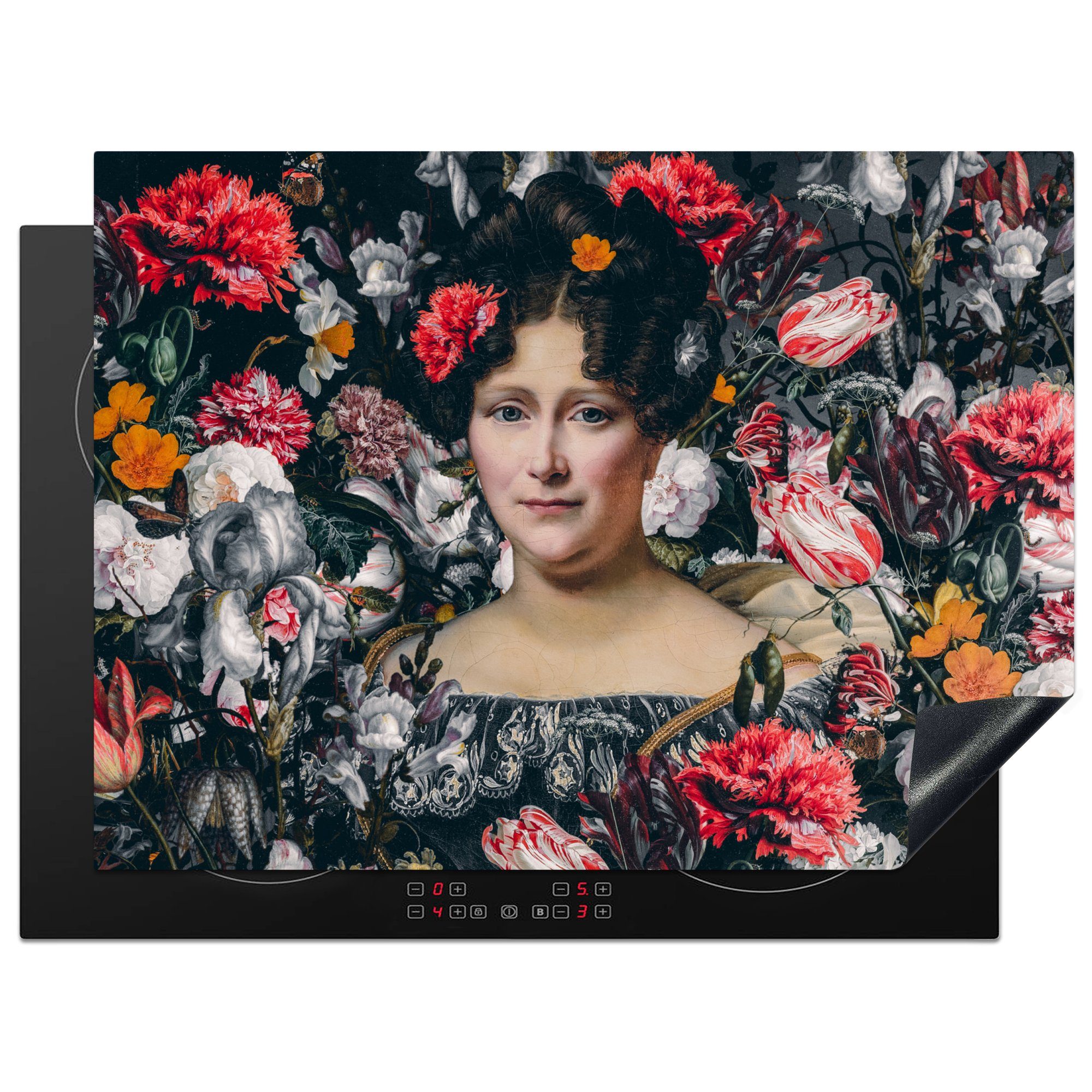MuchoWow Herdblende-/Abdeckplatte Alte Meister - Blumen - Collage, Vinyl, (1 tlg), 71x52 cm, Induktionskochfeld Schutz für die küche, Ceranfeldabdeckung