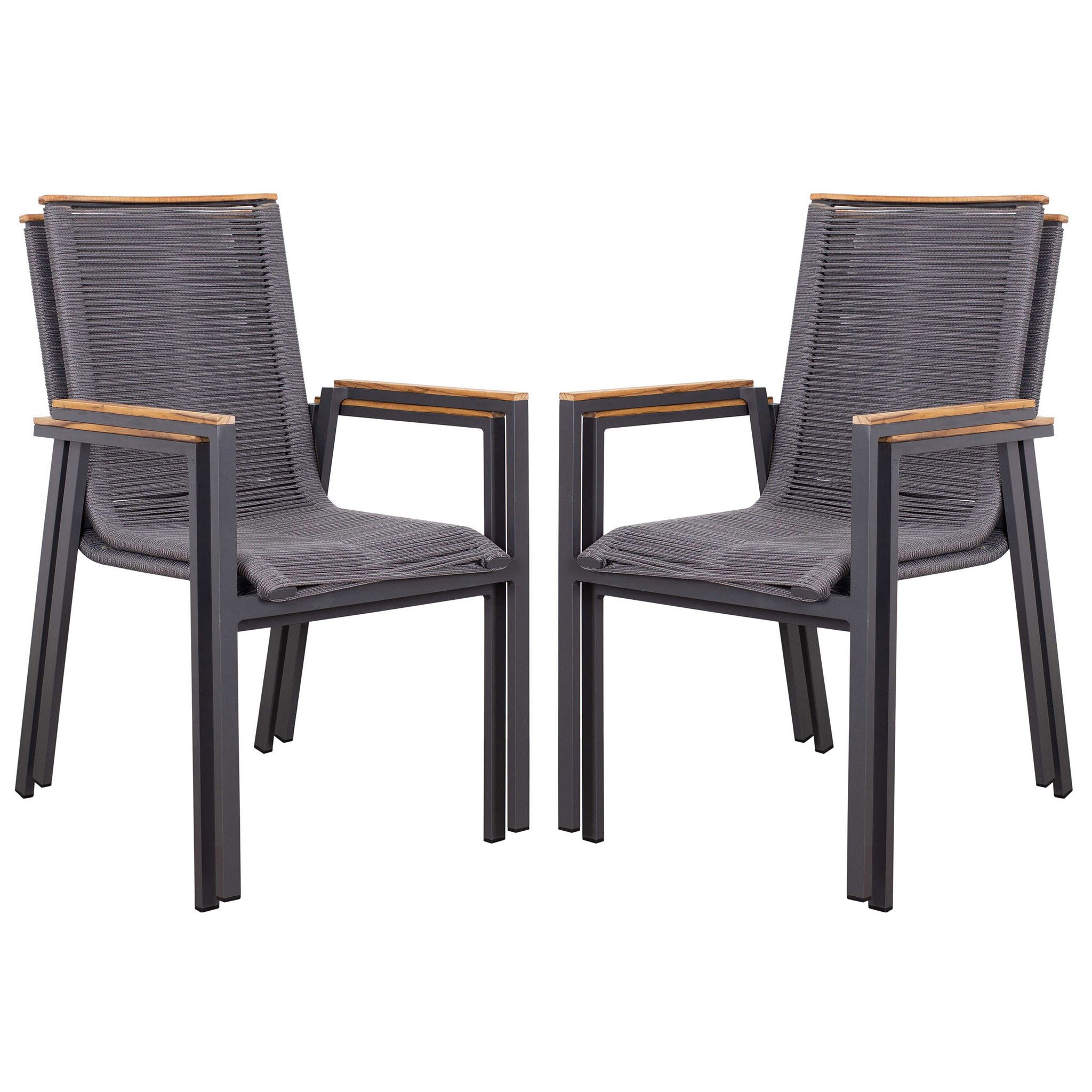 bene living Gartensessel Dining Stapelsessel Alicante (2-St., 2er Set Stapelsessel Alicante Rope), Alurahmen mit Ropegewebe - elegante Teakholzleisten