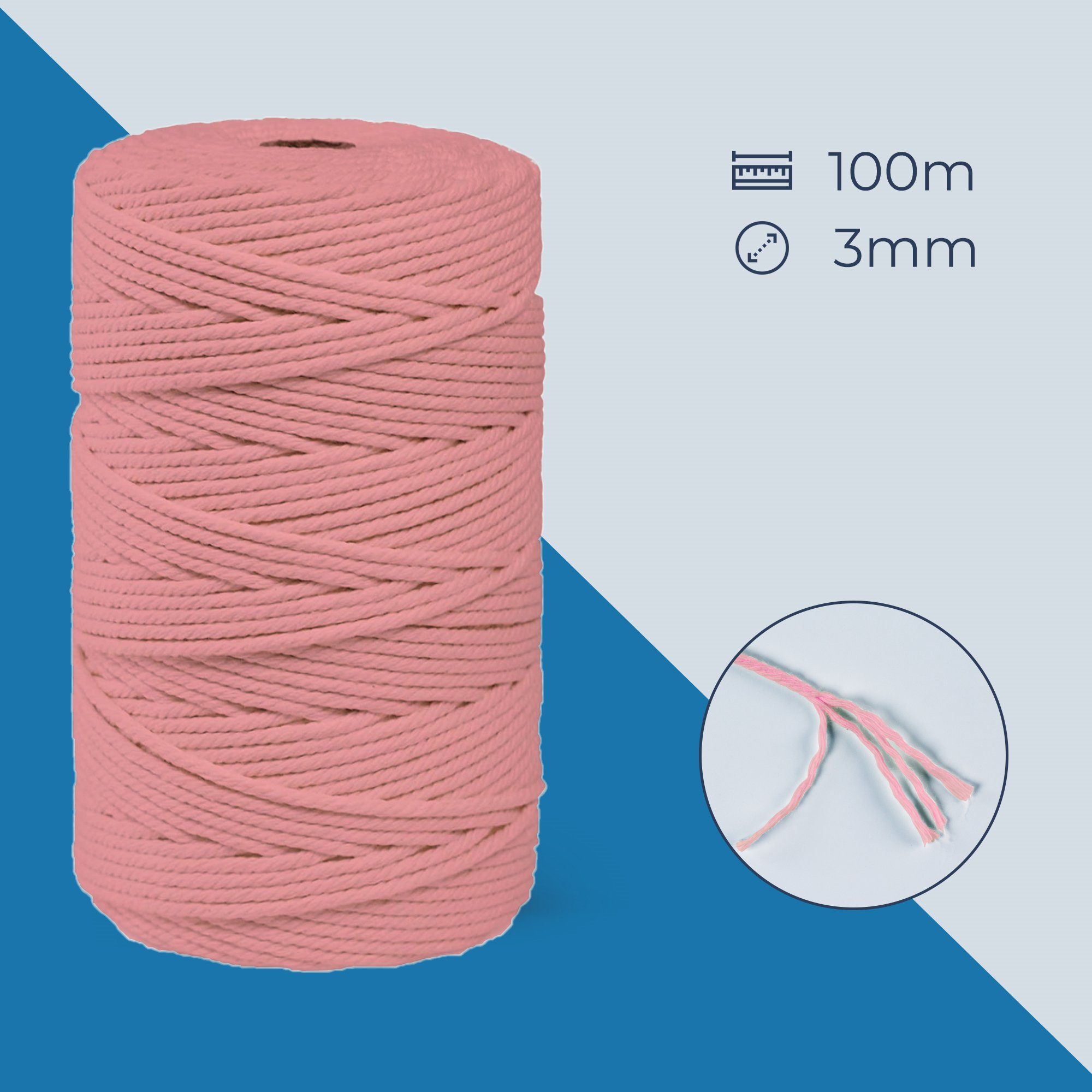 FadenWelt Makramee Garn 3mm x 100m, Baumwollgarn für DIY Handwerk Bastelgarn, 100,00 m (Baumwollschnur für Stricken, Baumwollseil für Wandbehänge und Pflanzen Aufhänger)