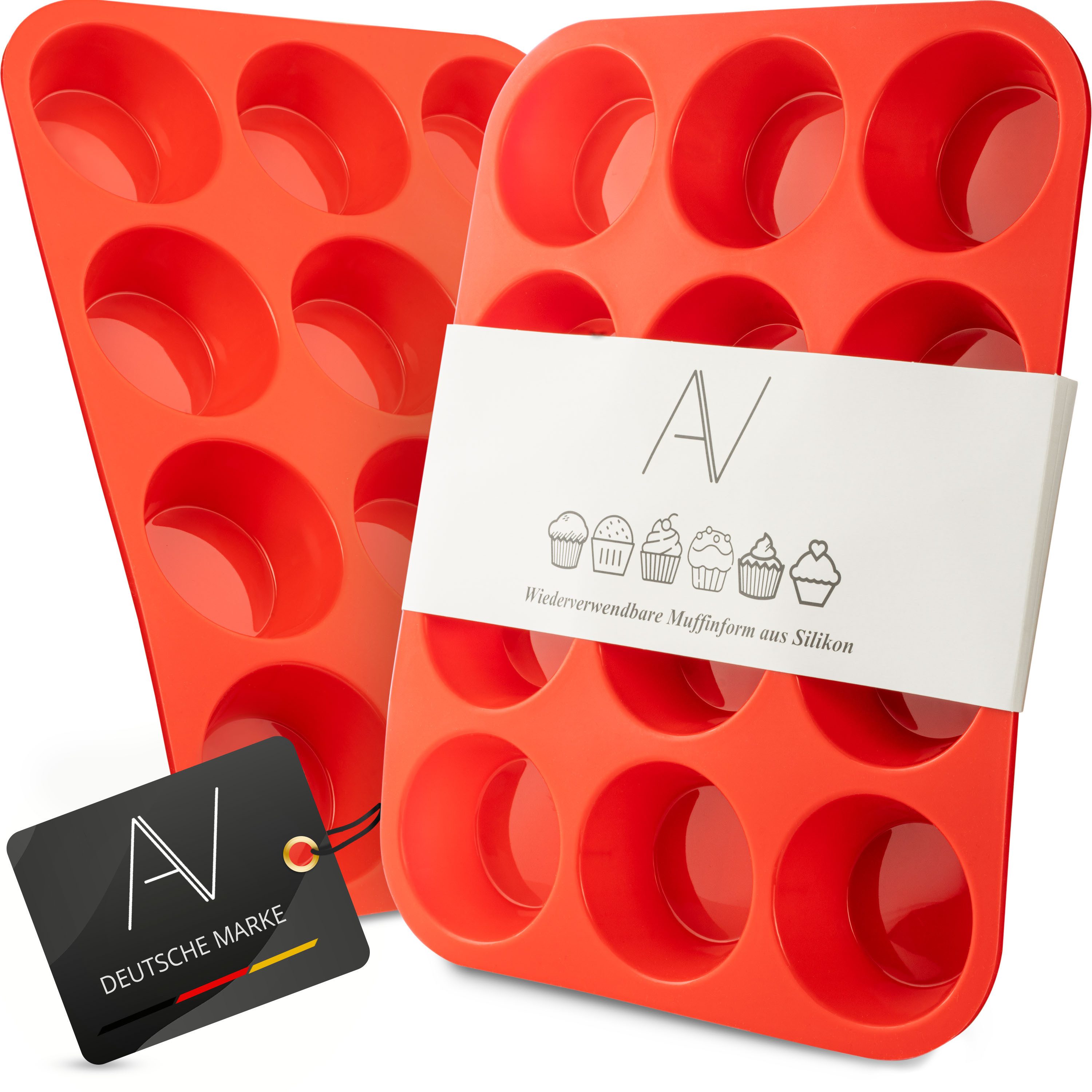 AVANA Muffinform Silikon Muffinblech für 12 Muffins Cupcake Backform Muffinbackblech, BPA-frei, Antihaftbeschichtung