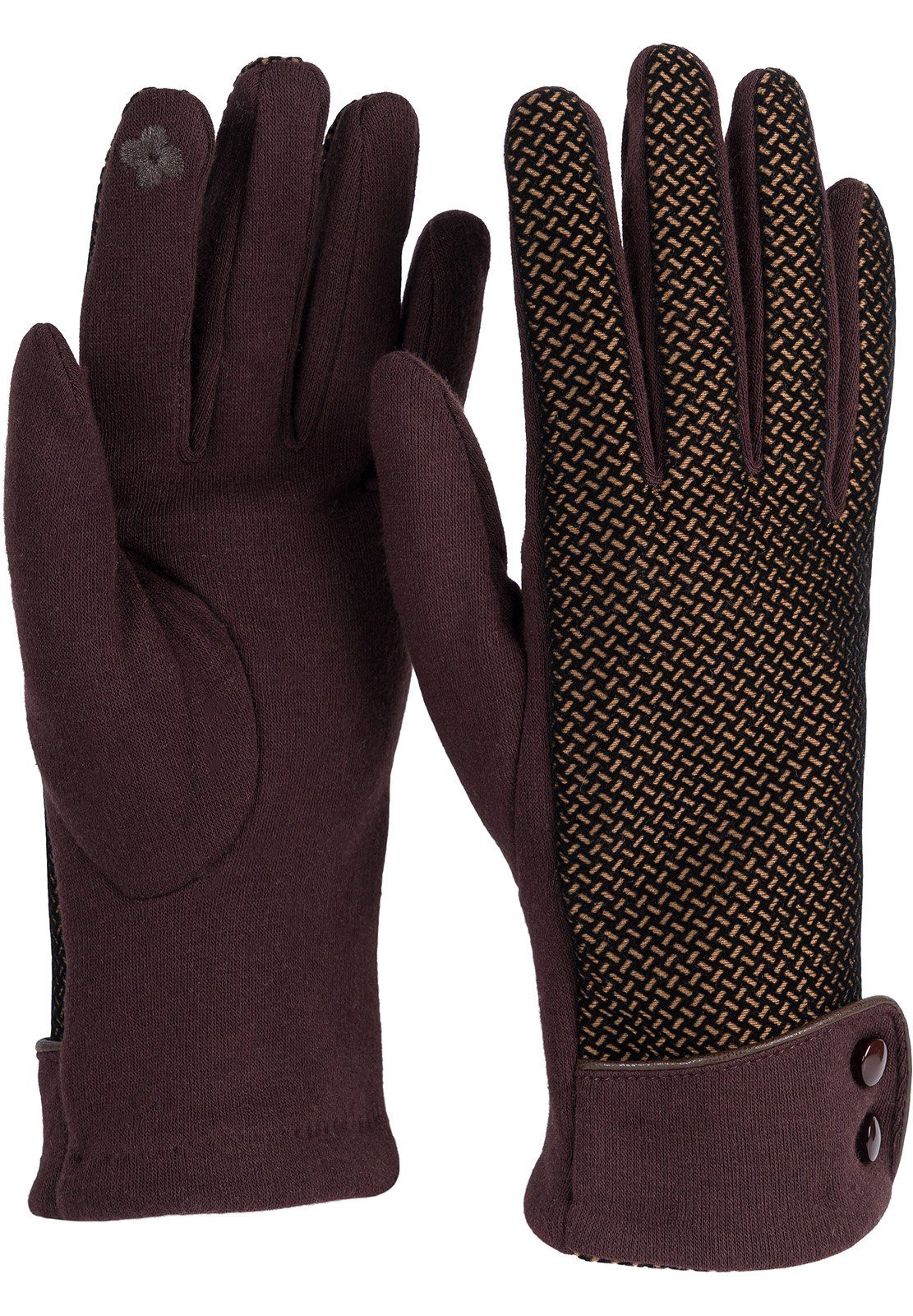 Touchscreen Muster Baumwollhandschuhe Riffel mit Handschuhe weichem styleBREAKER Dunkelbraun
