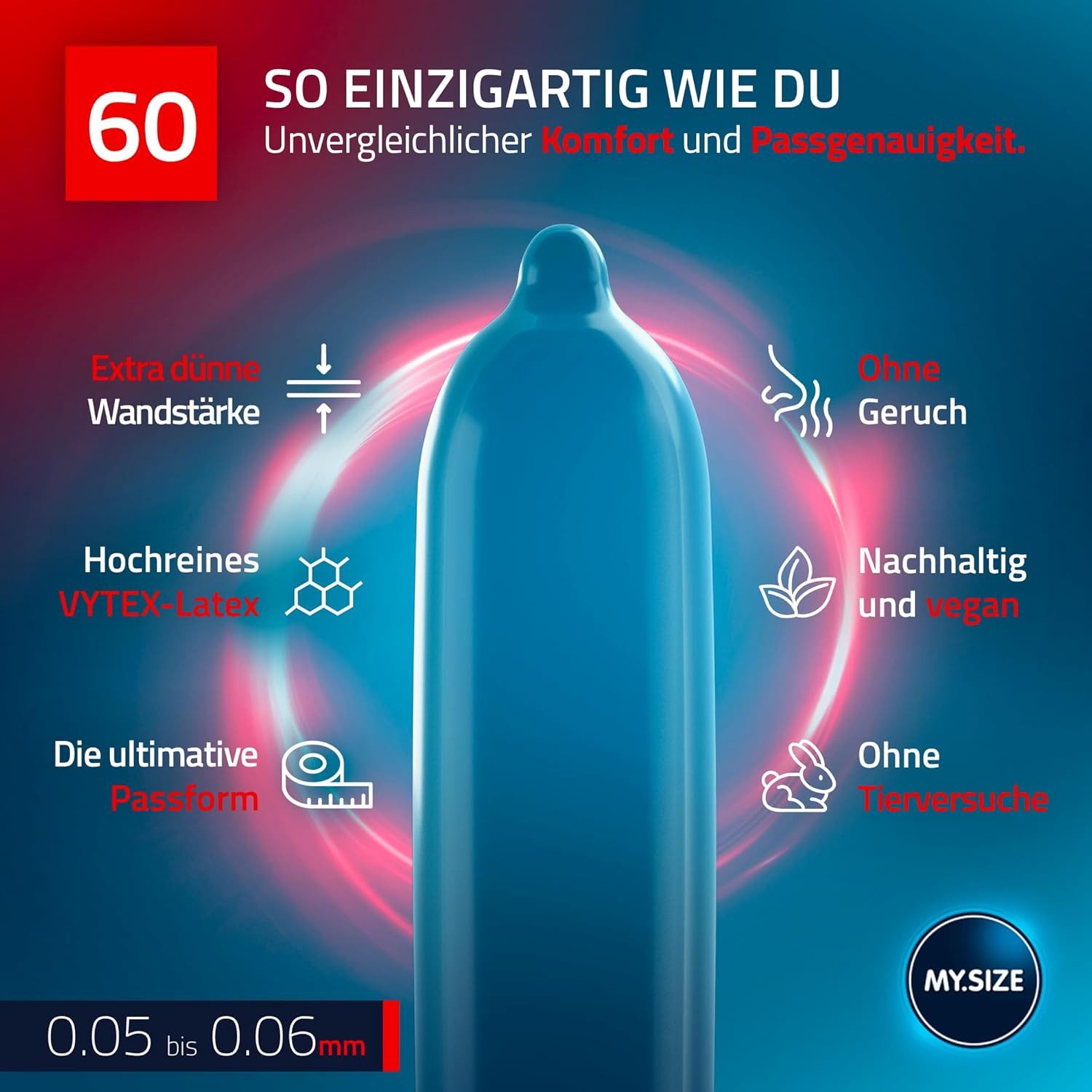 MY.SIZE Kondome PRO ELITE Kondome, 9 Größen, 45-72 mm, Schlank-XXXXL, Extra reines Vytex-Latex, leicht zu öffnen, hauchdünn 0,05mm