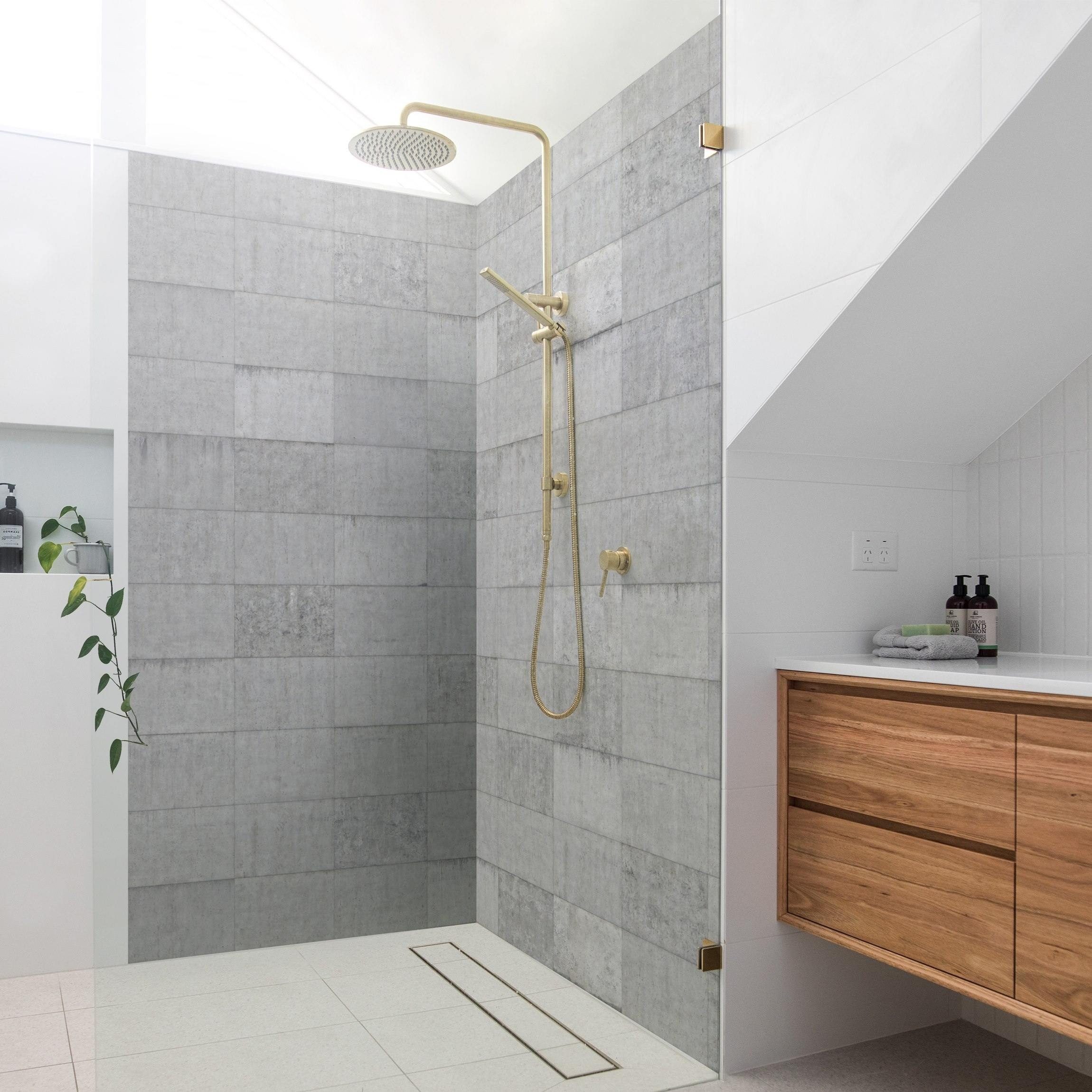Bilderdepot24 Duschrückwand Betonoptik grau Duschrückwand ohne Bohren Dusche Steinwand, (2-tlg., 0,61 mm starke Folie selbstklebend Wandpaneele Dusche versch. Größen), fugenlose & wasserfeste Motiv Rückwand Wandverkleidung für Duschkabine