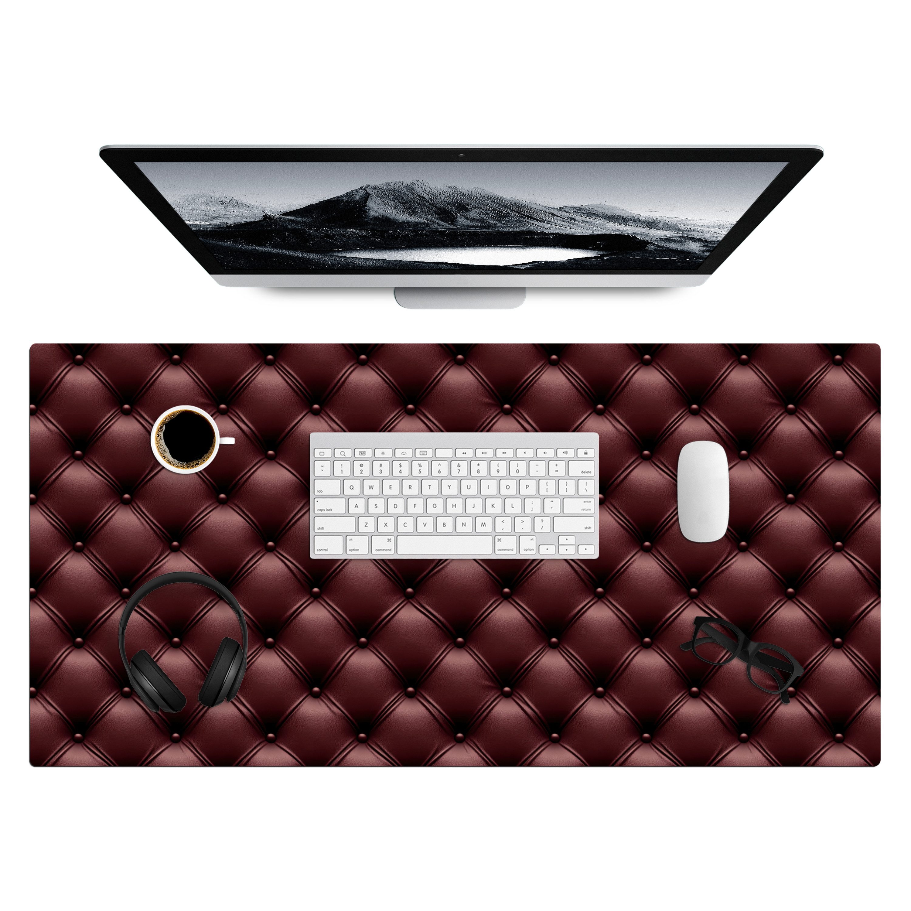 MuchoWow Gaming Mauspad Leder - Muster - Bordeaux (1-St), Gaming Mauspad XXL, Schreibtischunterlage, Mousepad, Deko, 90x45 cm