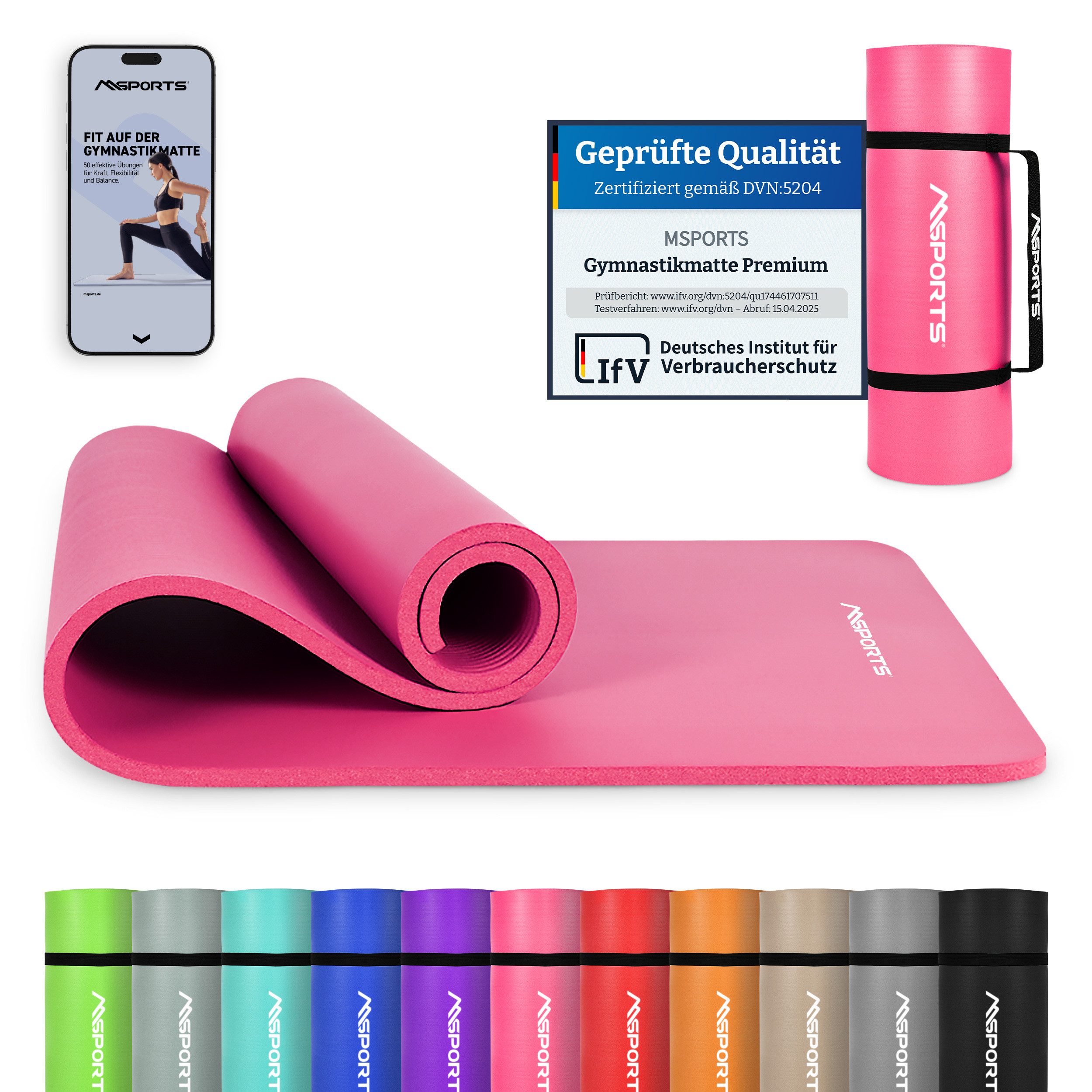 MSports® Gymnastikmatte Yogamatte inkl. Tragegurt + Poster + Workout App