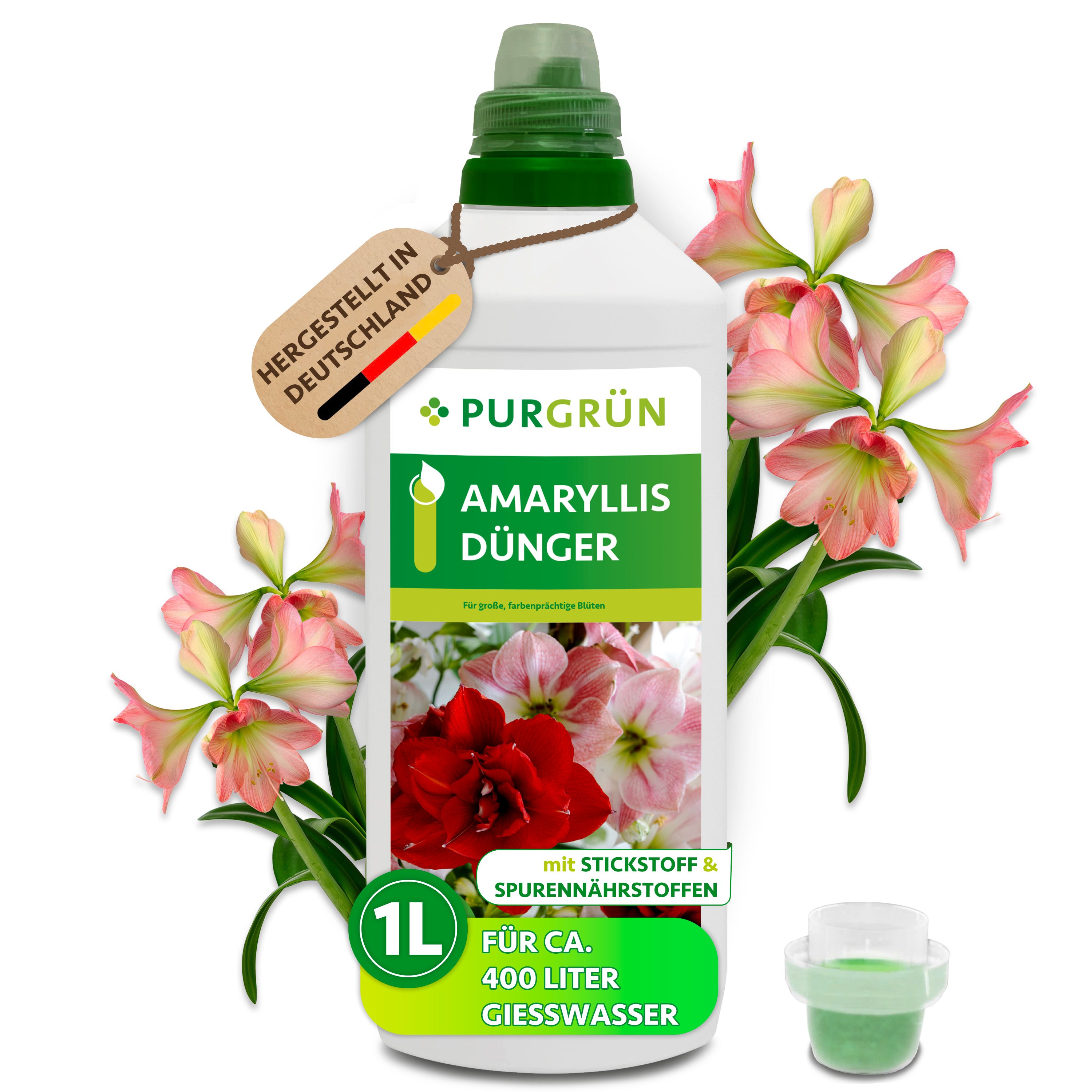 Purgrün Blumendünger Amaryllis Dünger, NPK 5+4+6, für Blüten, Spurennährstoffe, 1, Flüssigdünger, 1-St., 1 Liter