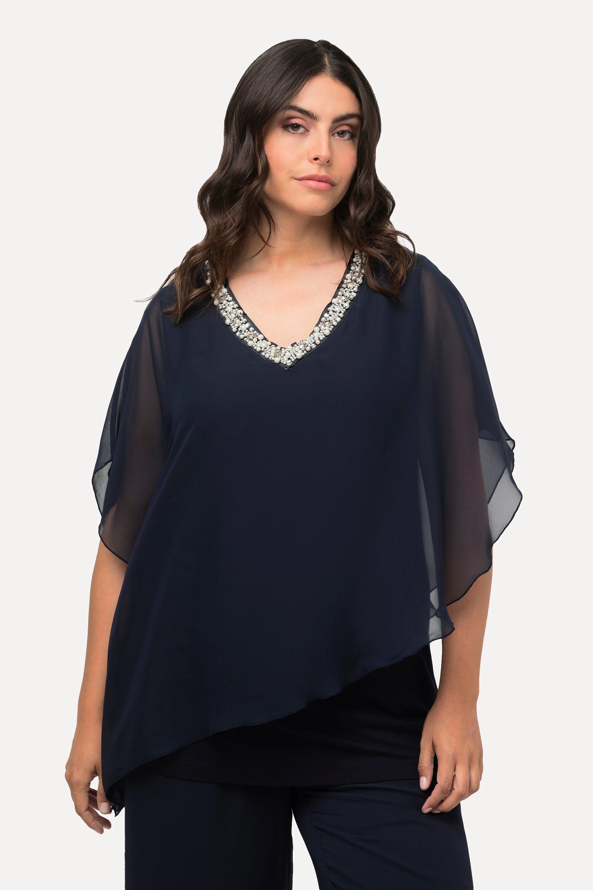 Ulla Popken Longbluse Chiffonbluse doppellagig V-Ausschnitt günstig online kaufen