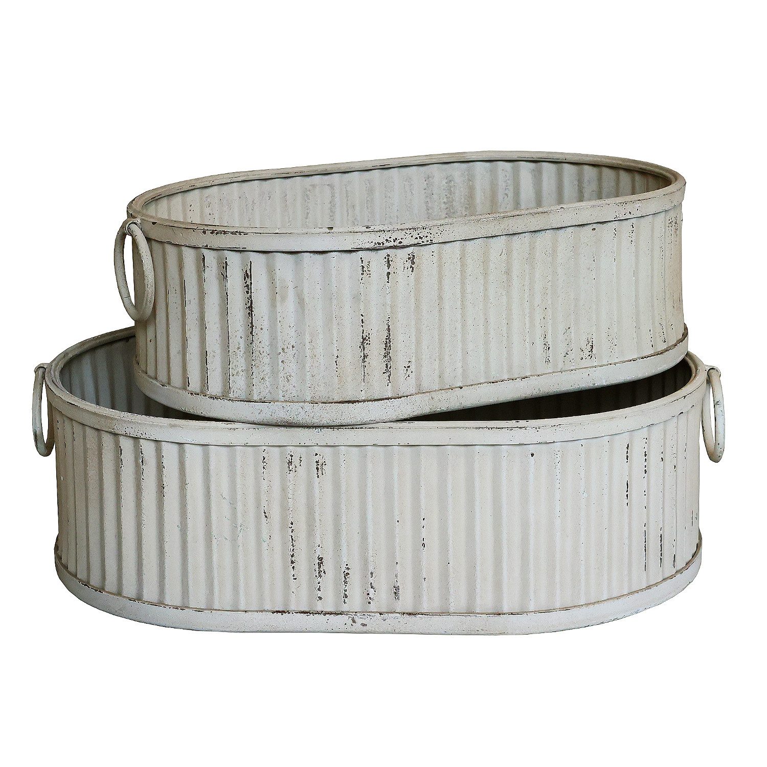 Macosa Home Pflanzschale Dekotablett 2er Set Altweiß 63 cm 55 cm Eisen Tablett Metall (2 St., Pflanzschale Dekoschale Metallschale Metalltablett Eisentablett), Pflanztabletts XXL Dekotablett weiß