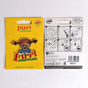 Pippi Langstrumpf Aufnäher Bügelbild, Aufbügler, Applikationen, Patches, Flicken, zum aufbügeln, Polyester, mit Logo  - Größe: 6 x 5,5 cm