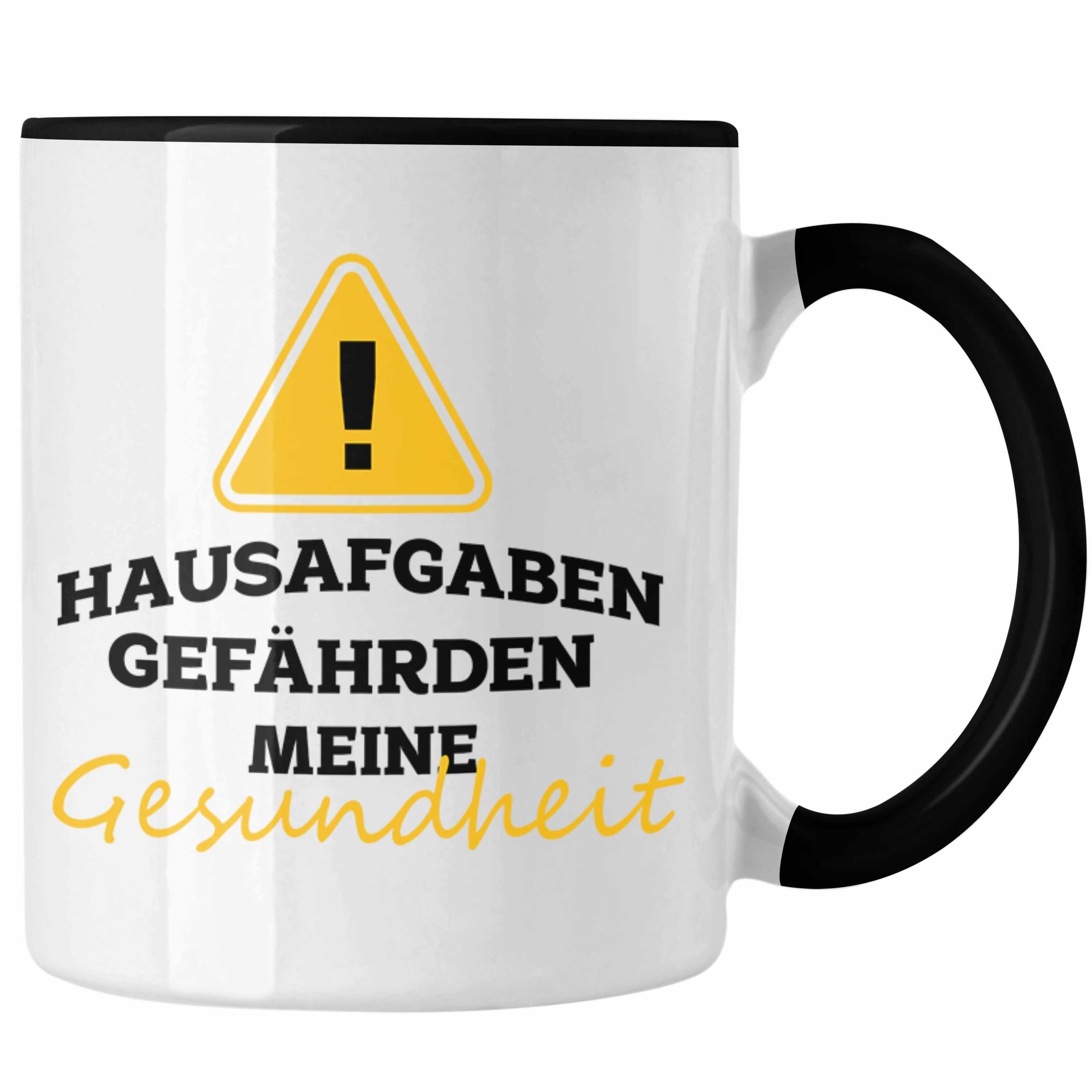 Trendation Tasse Lustige Tasse "Hausaufgaben gefährden meine Gesundheit" Geschenk für S Schwarz