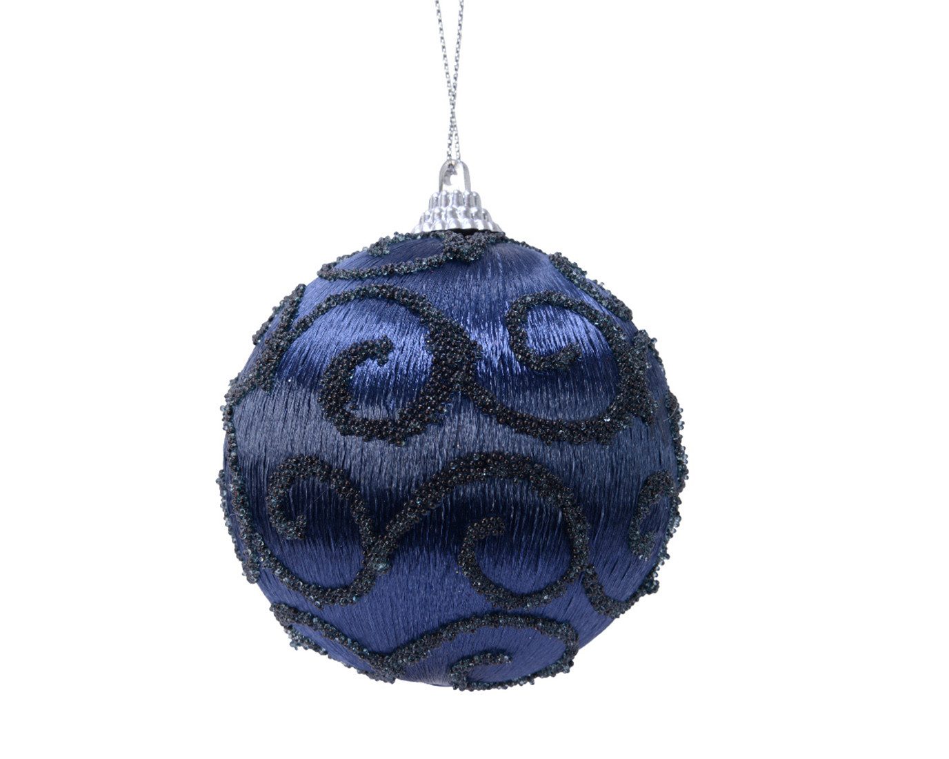Kaemingk Weihnachtsbaumkugel, Weihnachtskugeln Kunststoff 8cm Ranken Motiv 12er Set - Nachtblau