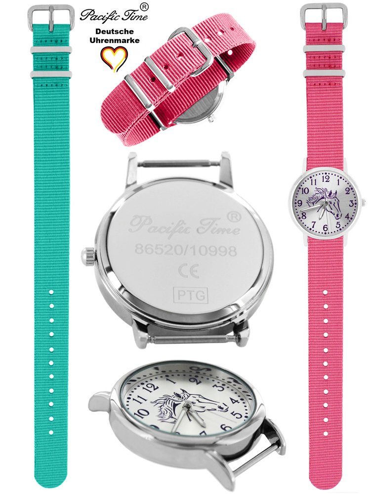 Pacific Time Quarzuhr Set - und Gratis Versand Armbanduhr Pferd violett rosa und türkis Mix Kinder Wechselarmband, Match Design