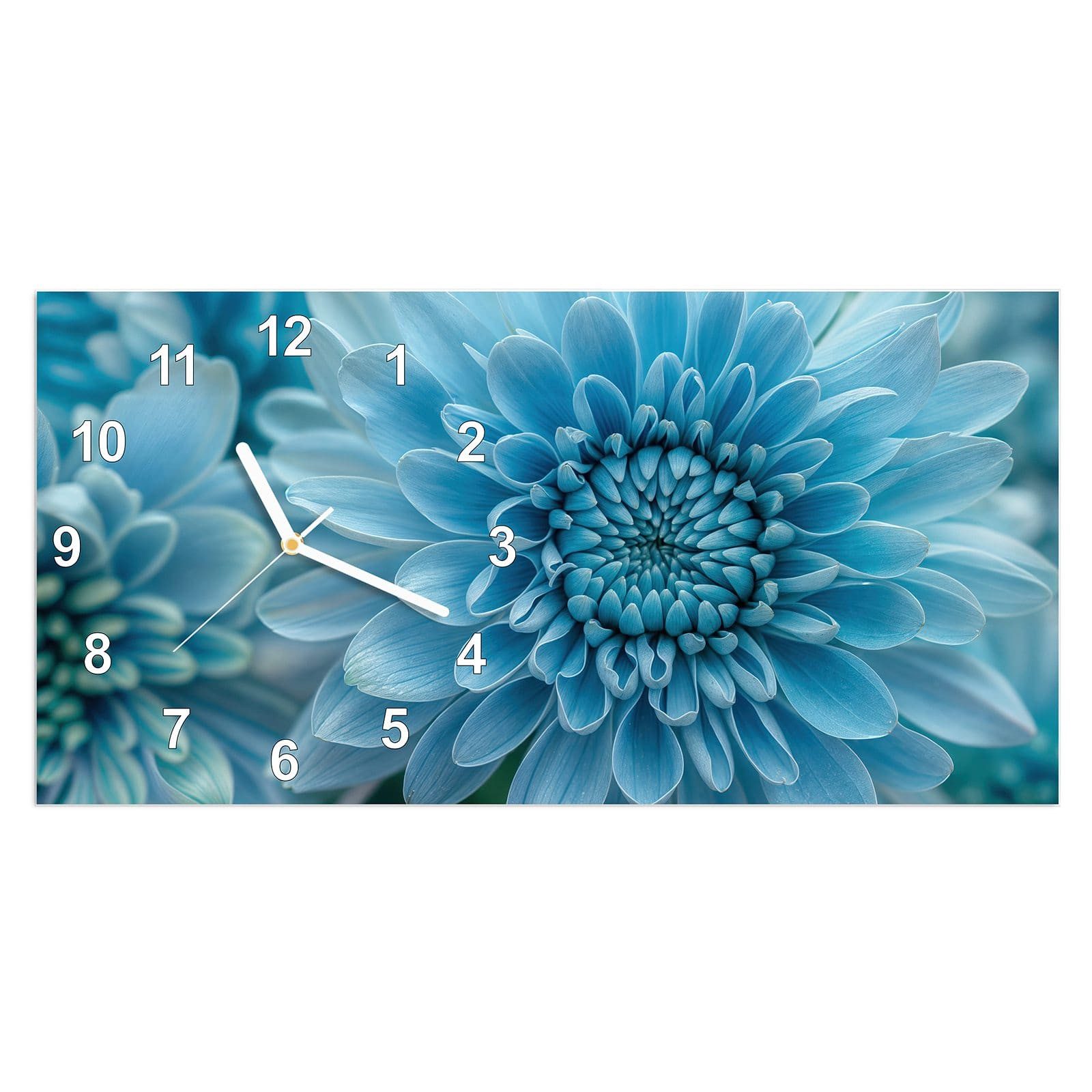 Wanduhr Glasuhr Wandkunst Größe 60 x 30 cm mit Motiv Blaue Blume