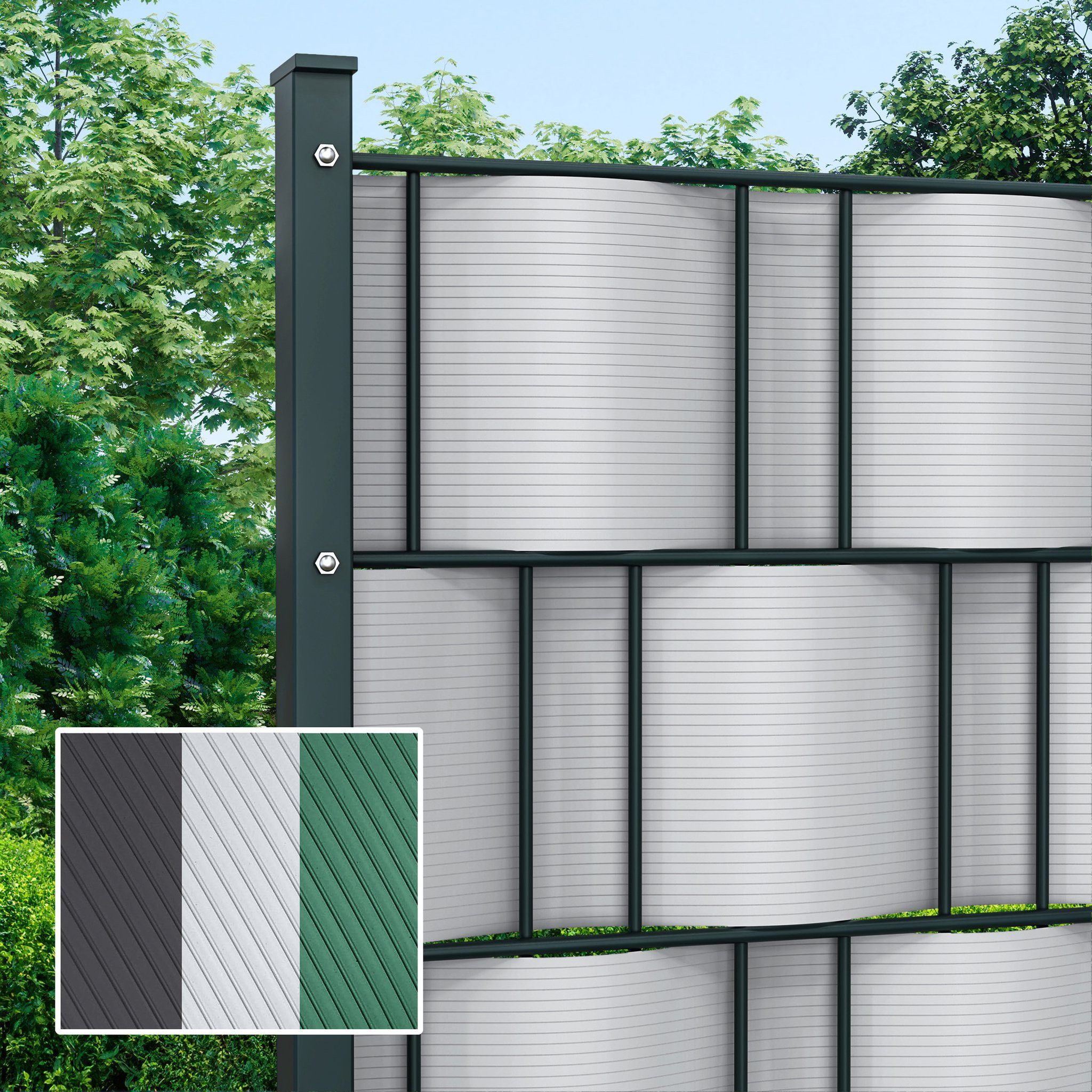 paramondo Sichtschutzstreifen PVC Sichtschutzstreifen Hart, 19 cm x 2,525 m, grau, 10 Stück, (Set, 10-St., 10 Stück), langlebig, witterungsbeständig, blickdicht, kürzbar