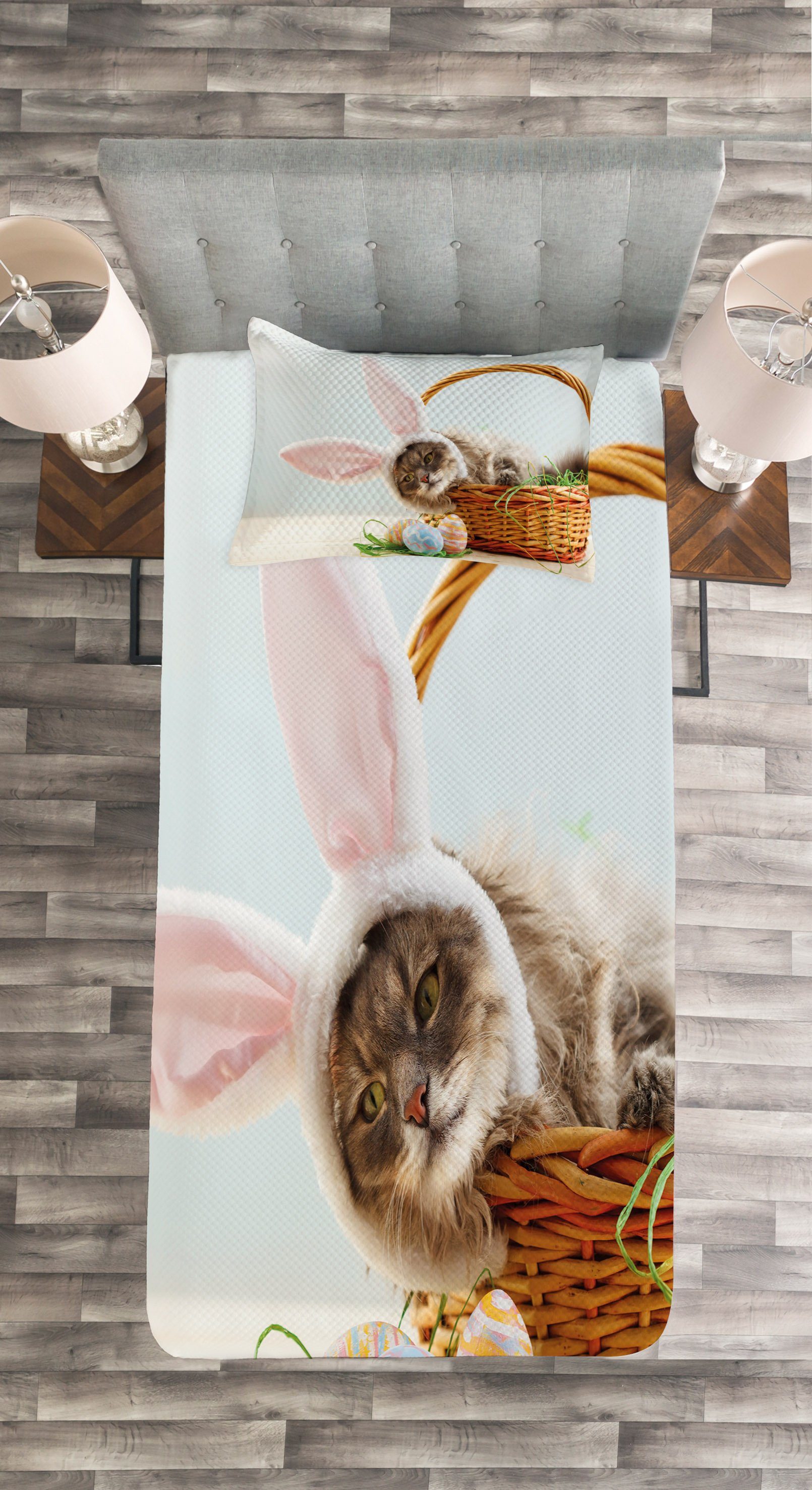 Oster-Kaninchen Katze Abakuhaus, Kissenbezügen mit Set Osterhase Waschbar, Tagesdecke als