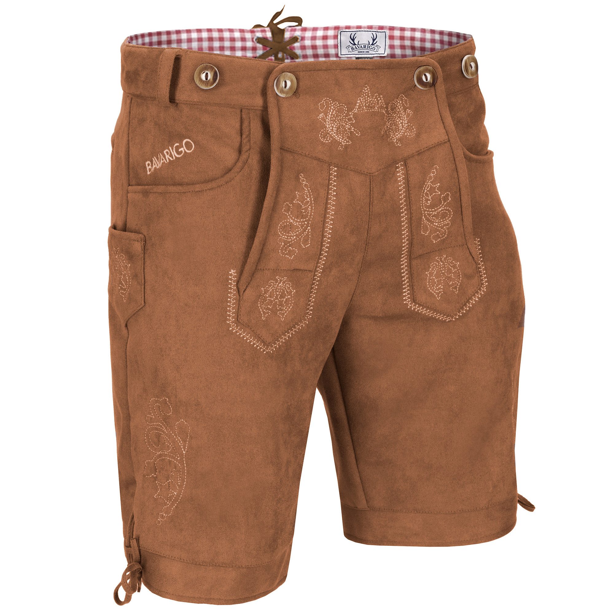 Bavarigo Trachtenhose ADRIAN Vegane Stretch Lederhose mit abnehmbaren Trägern mit traditioneller Stickerei - für Dein Oktoberfest Outfit
