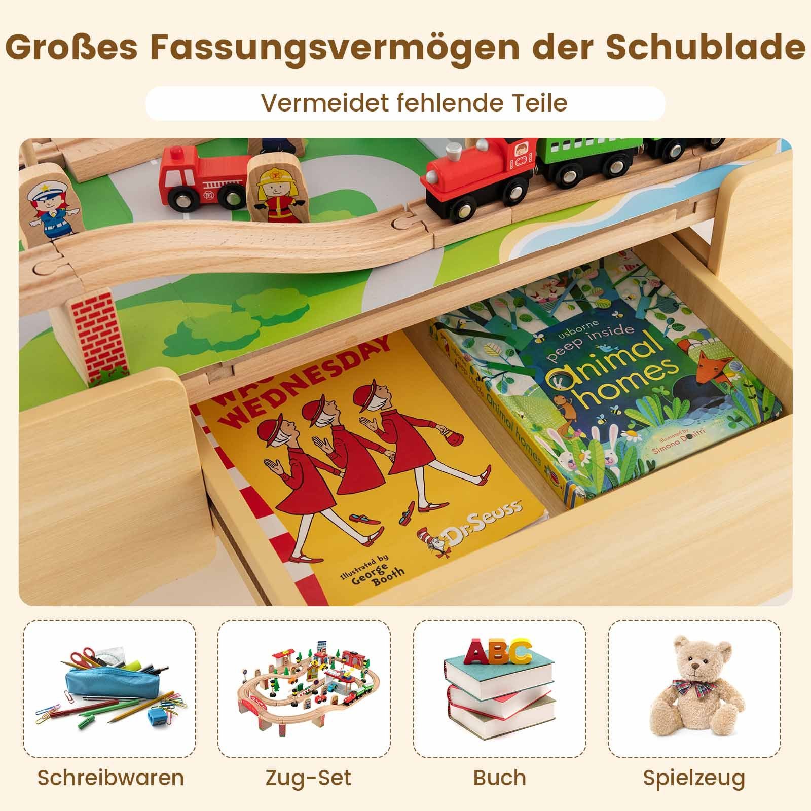 COSTWAY Spielzeug-Eisenbahn umkehrbar&abnembar, Holz, (84-tlg)