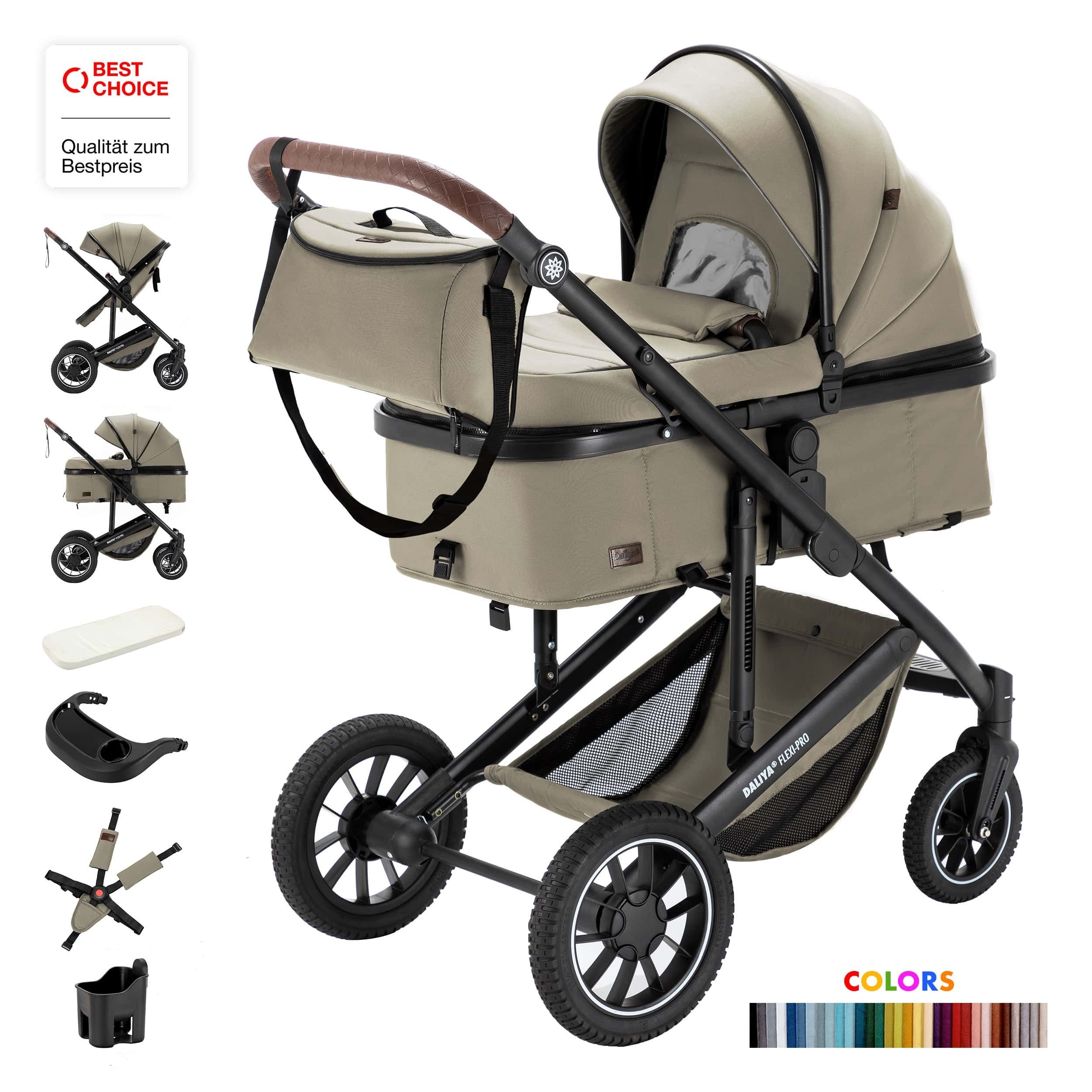 Daliya® Kombi-Kinderwagen FLEXI-PRO 2in1 Kinderwagen & Buggy, Reisekinderwagen, XXL Set, (10-tlg), modernes Design, Alu-Rahmen, Gummireifen, abnehmbare Gurte, UV 50+