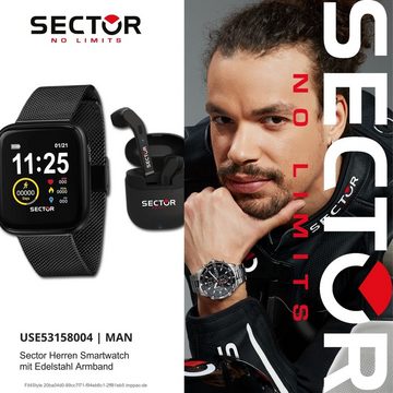 Sector Sector Herren Armbanduhr Analog-Digi Smartwatch, Analog-Digitaluhr, Herren Smartwatch eckig, extra groß (ca. 46mm), Edelstahlarmband schwa