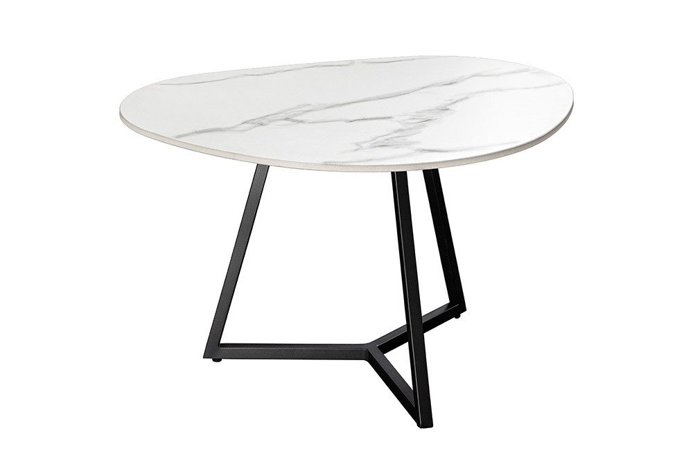 riess-ambiente Couchtisch MARVELOUS 90cm weiß/schwarz – Keramik, Metallgestell, Marmor-Design (Einzelartikel, 1-St), pflegeleichte Keramikplatte & stabiles Gestell – ideal für Wohnzimmer