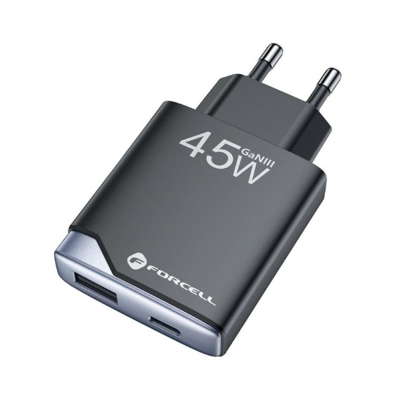 Forcell 1A1C USB-Ladegerät (3 mA, Einzelgerät, Einzelgerät, Ultra Slim GaN III Ladegerät 45 W mit USB-C + USB-A)