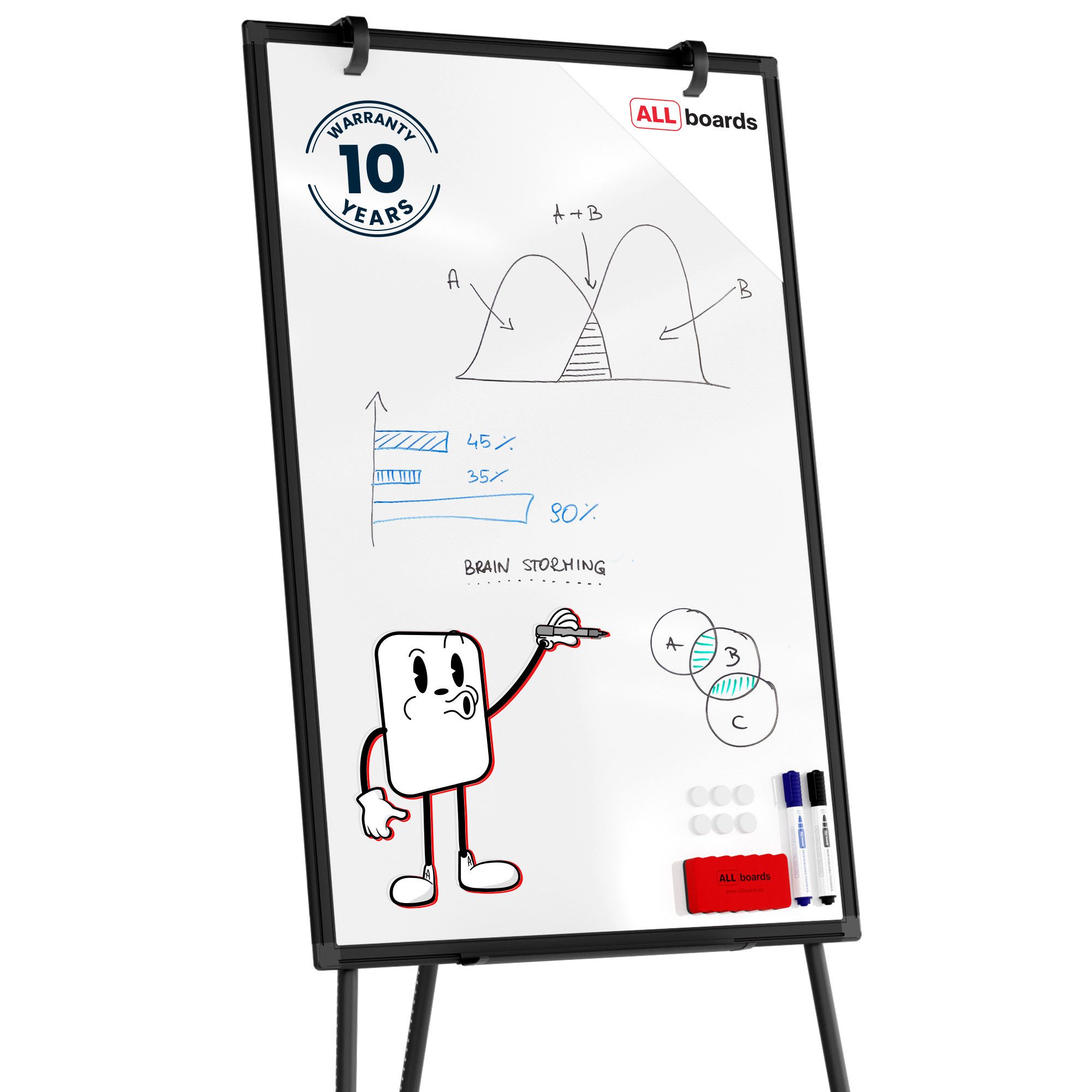 ALLboards Magnettafel ALLboards Magnetisches Whiteboard-Flipchart 90×60 cm + Zubehör