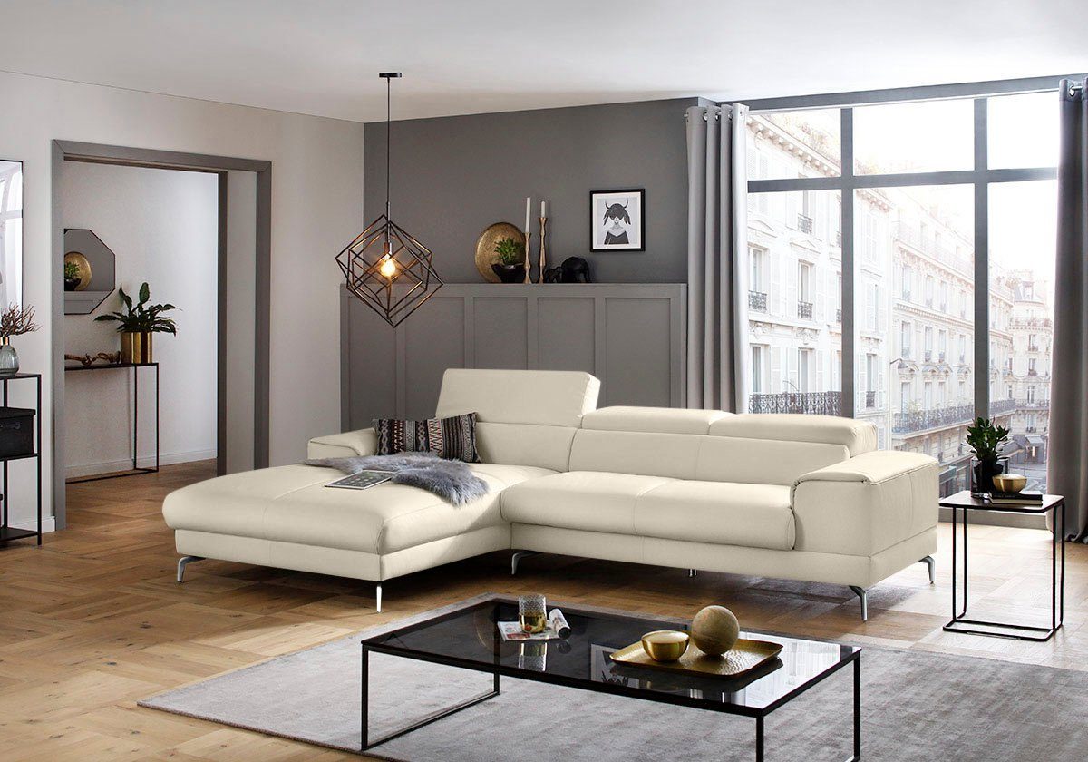 W.SCHILLIG Ecksofa piedroo, Designsofa mit tollem Sitzkomfort, bequem und elegant, L-Form, Kopfteilverstellung, wahlweise mit Sitztiefenverstellung, Breite 303cm