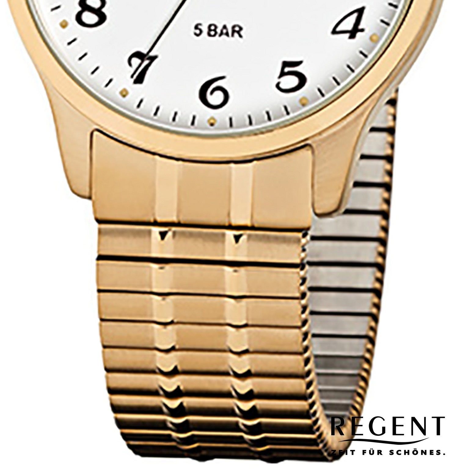 Regent Quarzuhr Regent Herren-Armbanduhr gold Analog F-876, (Analoguhr), Herren Armbanduhr rund, mittel (ca. 36mm), Edelstahl, goldarmband