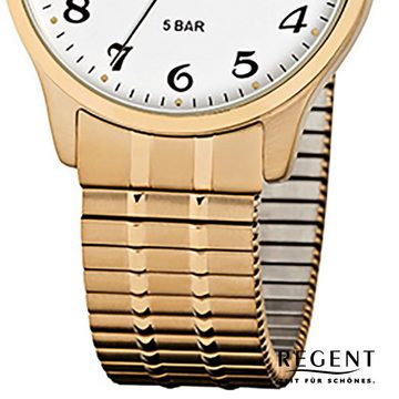 Regent Quarzuhr Regent Herren-Armbanduhr gold Analog F-876, (Analoguhr), Herren Armbanduhr rund, mittel (ca. 36mm), Edelstahl, goldarmband