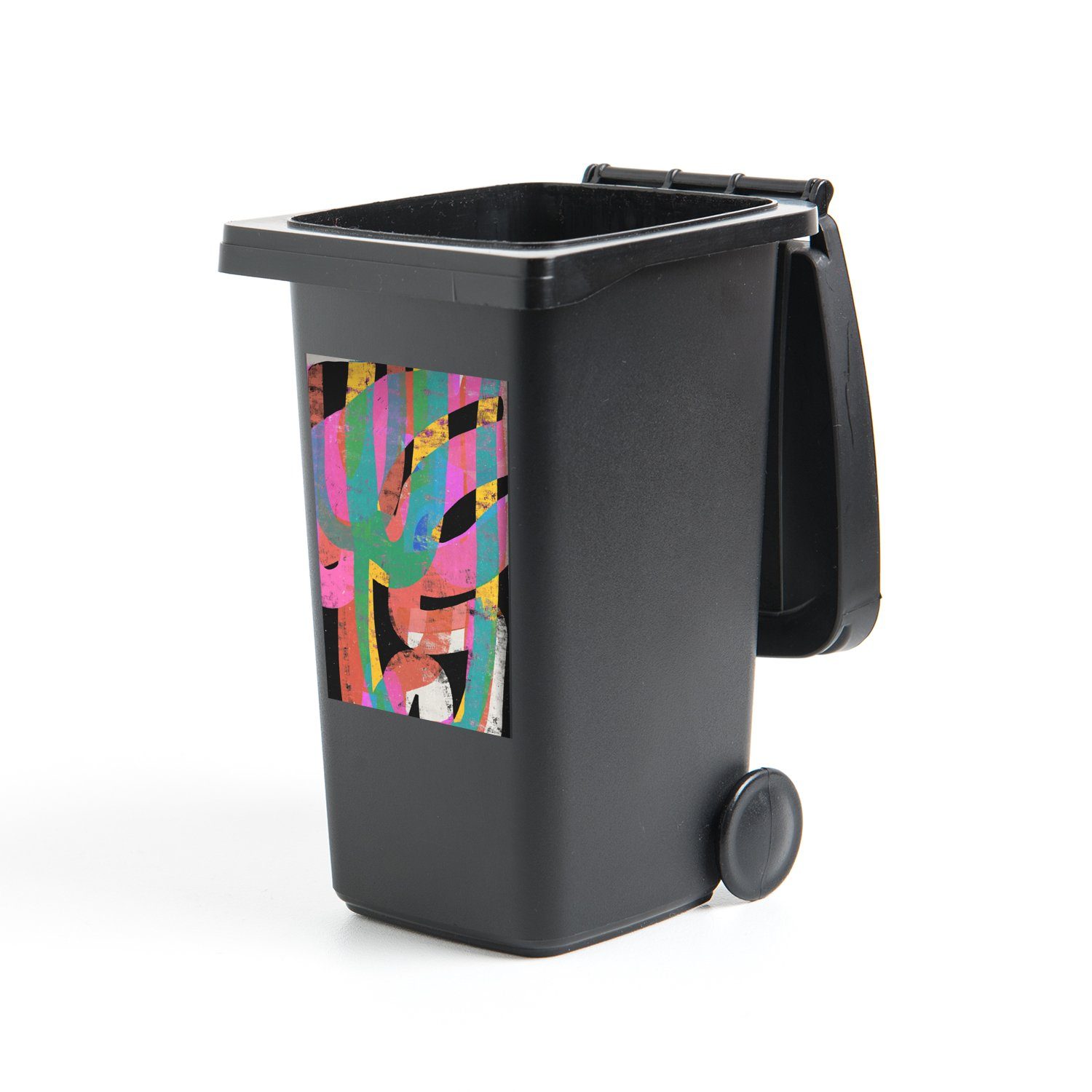 MuchoWow Wandsticker Abstrakt - Farben - Rosa - Grün - Kunst (1 St), Mülleimer-aufkleber, Mülltonne, Sticker, Container, Abfalbehälter