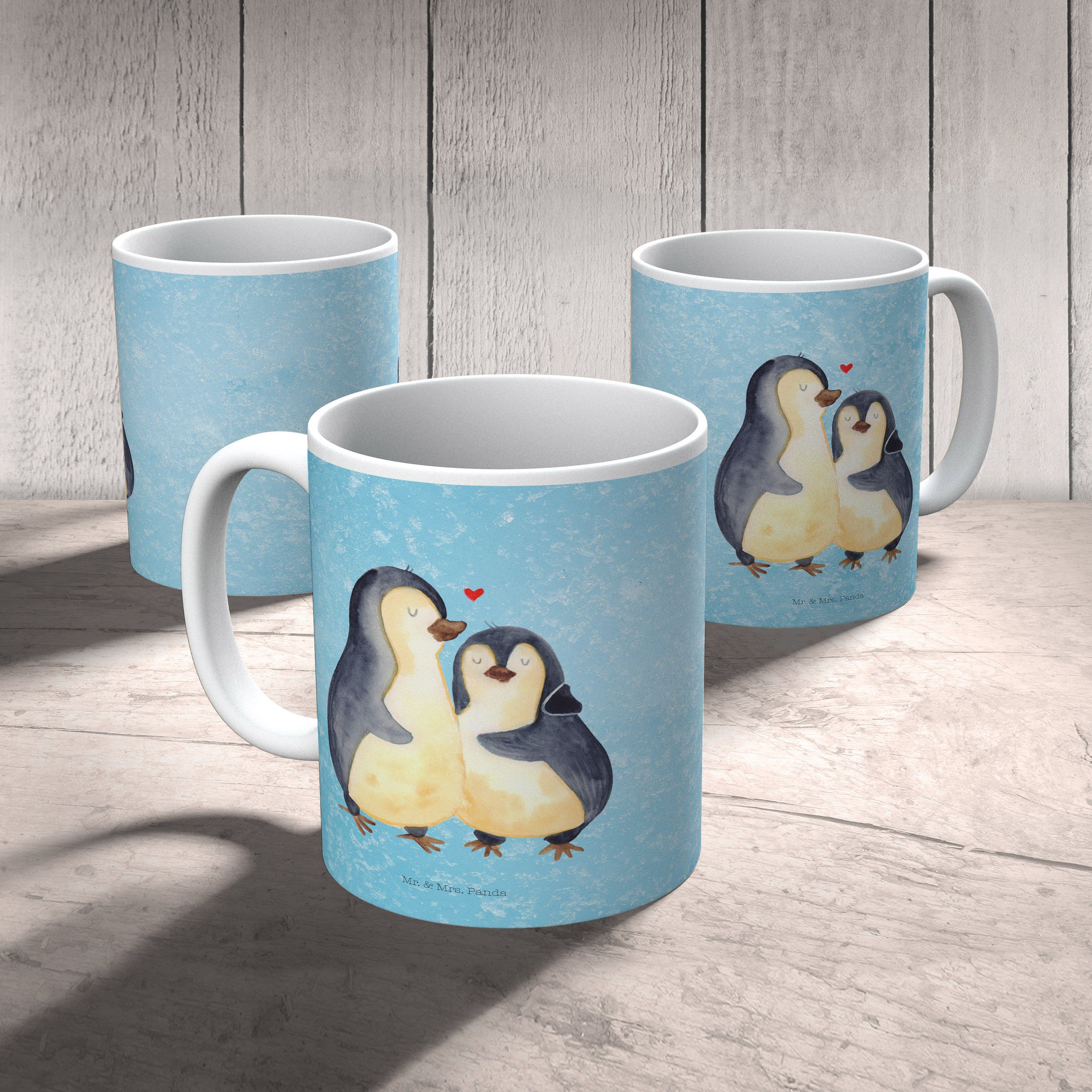 Mrs. Mr. - Keramik - Geschenk, Eisblau Pinguin Teebecher, & Liebesgeschen, umarmend Paar, Panda Tasse
