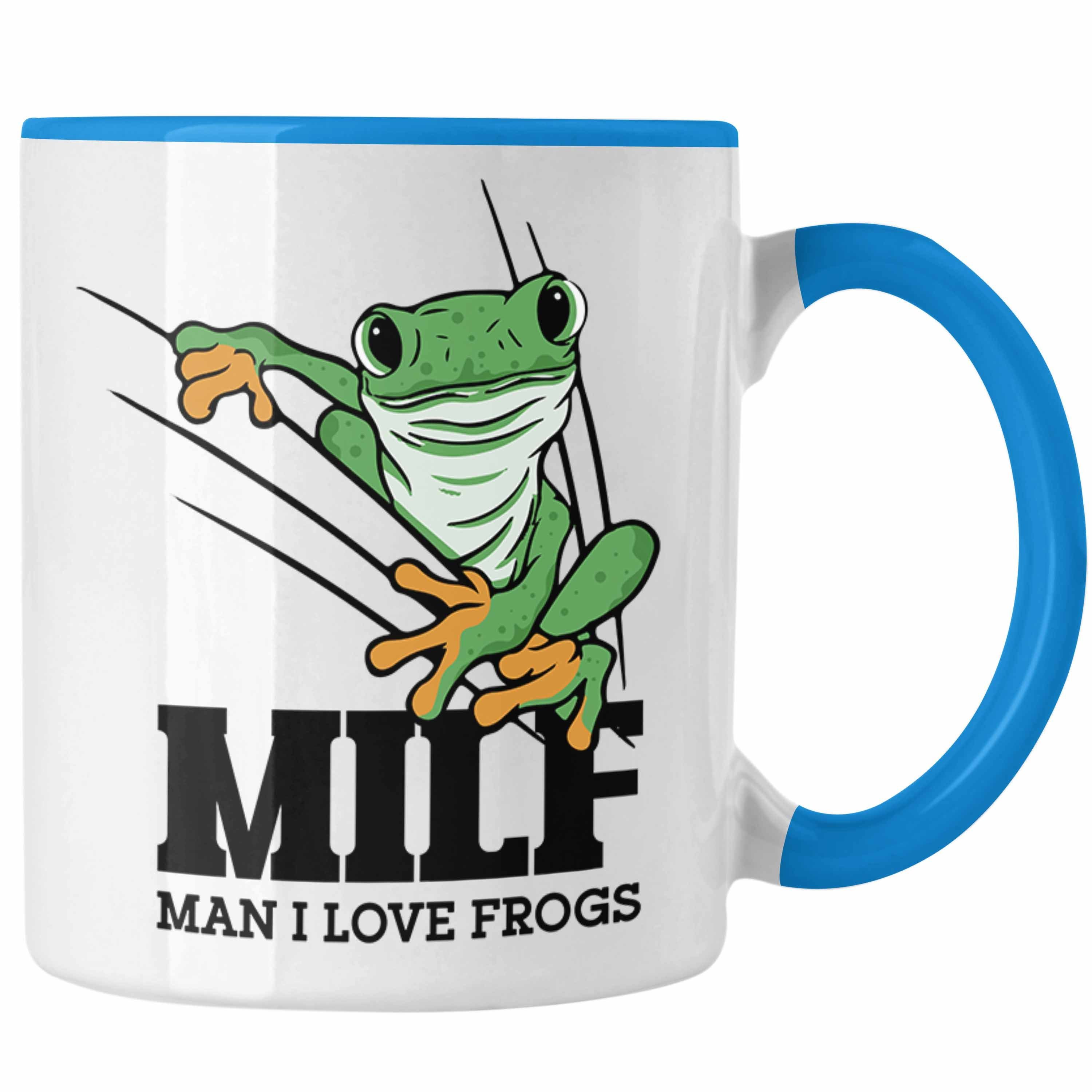 Trendation Tasse Lustige Frosch Tasse Geschenk für Froschliebhaber Lustig MILF Man I L Blau