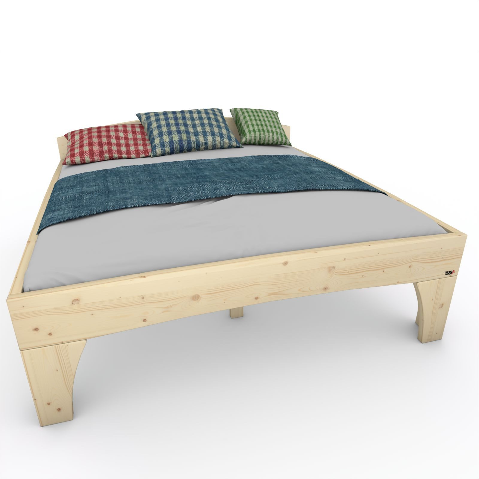 TUGA-Holztech Massivholzbett Holzbett (Fichte) 90 x 200 cm 20 cm ohne Kopfteil Massivholzbett Bett, Breite 80 90 100 120 140 160 180 200 Höhe 38 48 58 mit/ohne Füße