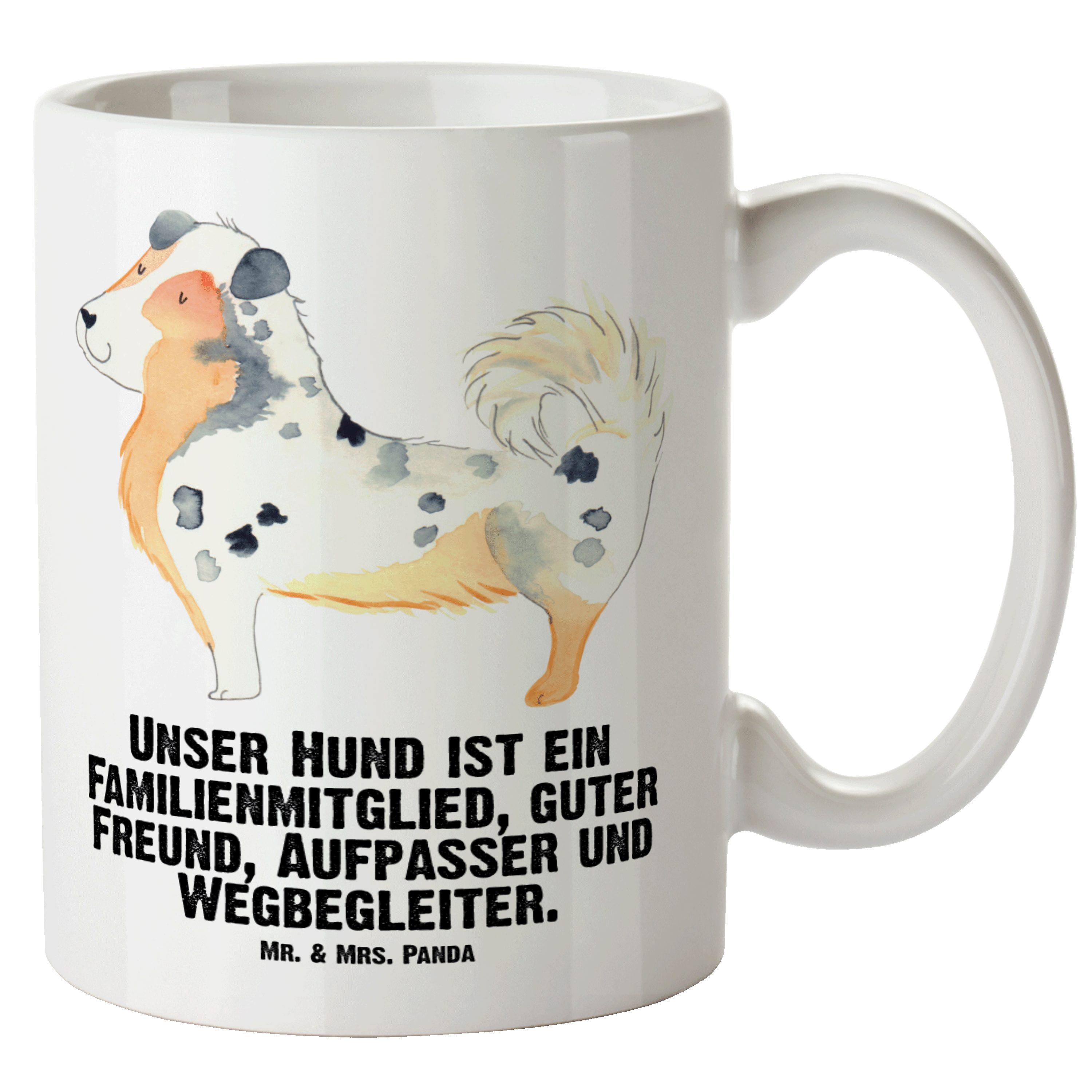 Mr. & Mrs. Panda Tasse Australien Shepherd - Weiß - Geschenk, XL Teetasse, Hundemotiv, Groß, XL Tasse Keramik