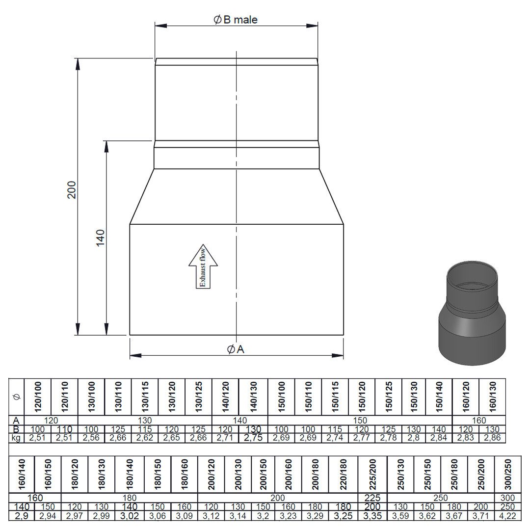 Feuercampus Ofenrohr Reduzierung - Ø 150 mm auf Ø 130 mm - gussgrau, 130 mm, 150 mm – Bild 3 von 3