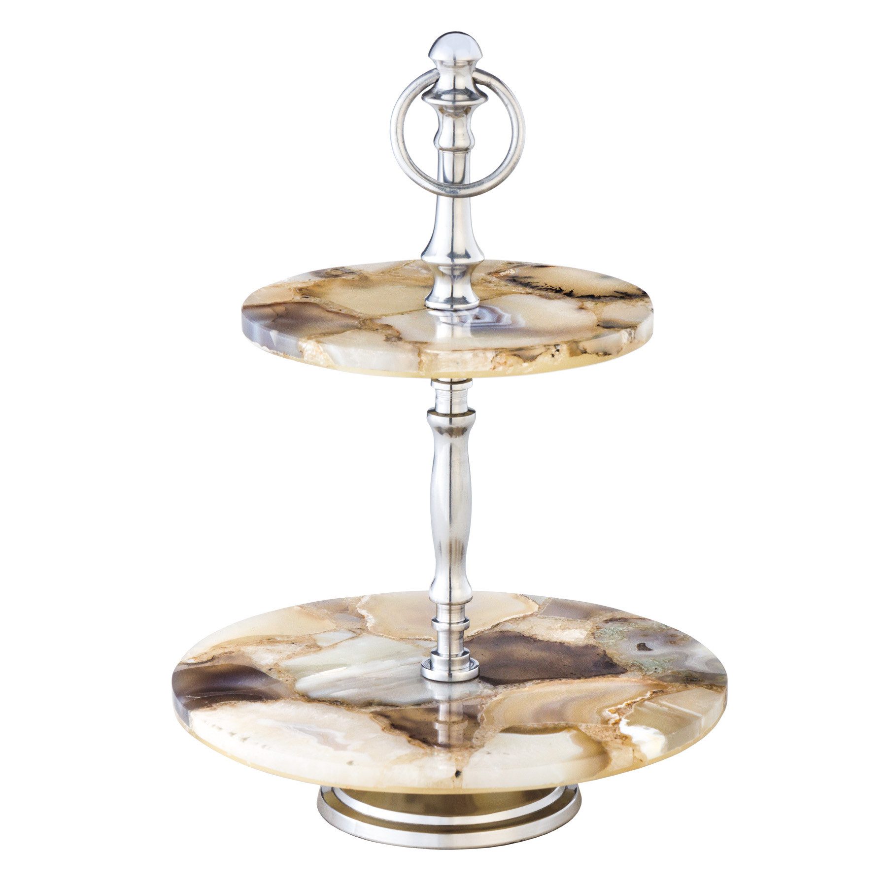 riess-ambiente Dekoetagere NOBLE 35cm silber / mehrfarbig (Einzelartikel, 1 St), Wohnzimmer · Achat · Quarz · Edelstein · Metall · handmade · 3-stöckig