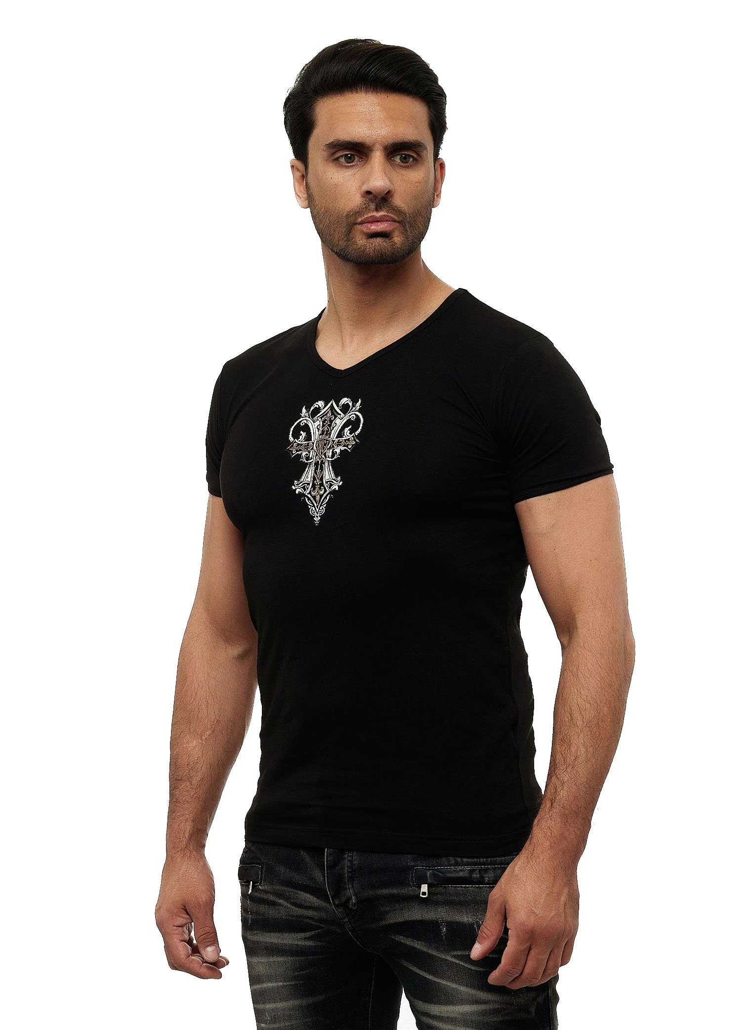 KINGZ T-Shirt in ausgefallenem Design schwarz-goldfarben