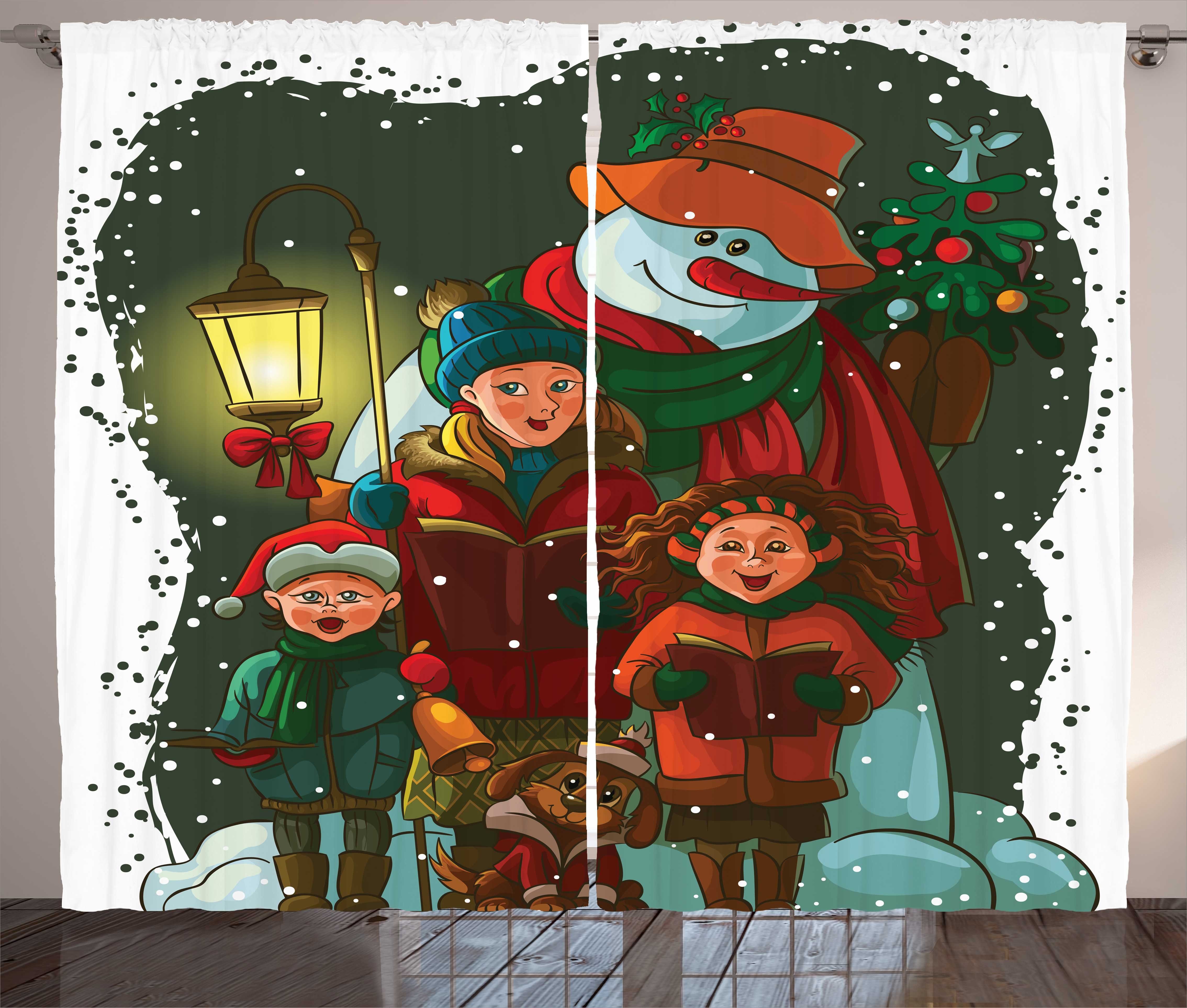 Weihnachtscarolers Gardine Singen Schneemann Kräuselband Abakuhaus, Schlafzimmer mit Haken, Vorhang und Schlaufen