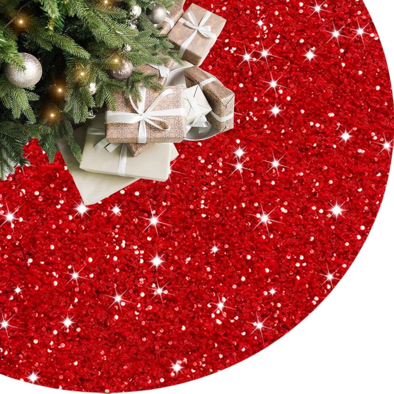 Bomiclss Weihnachtsbaumdecke Weihnachtsbaum-Rock Gestrickt Pailletten Weihnachtsbaum-Unterlage, luxuriös Baumrock für Weihnachtsdekoration,für drinnen und draußen