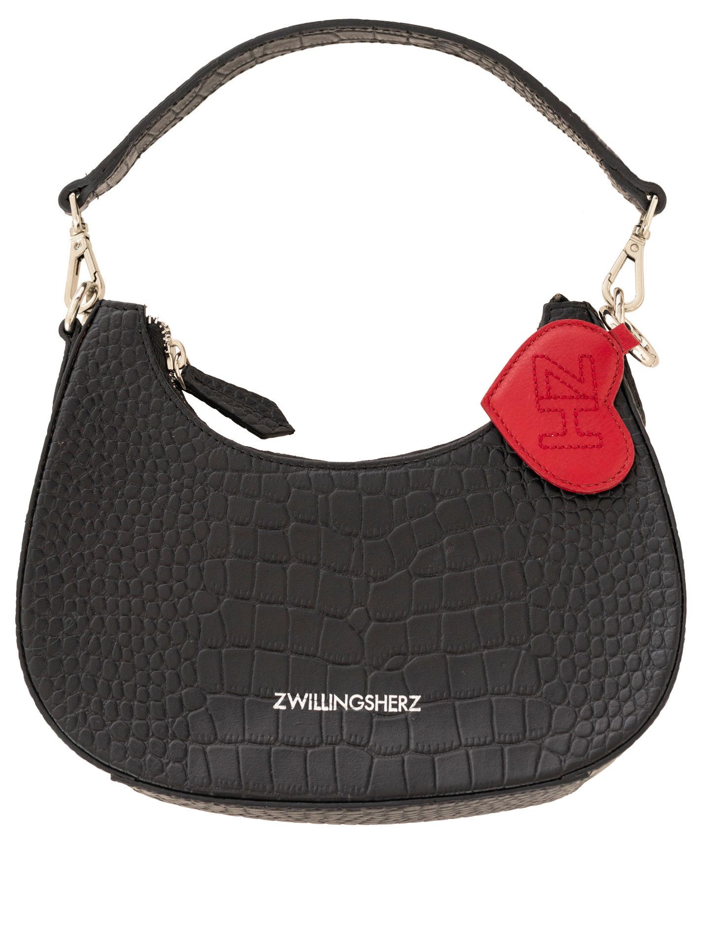 Zwillingsherz Tragetasche "Halfmoon Croco", Halbmondform, abnehmbarer Tragegurt, abnehmbarer Anhänger