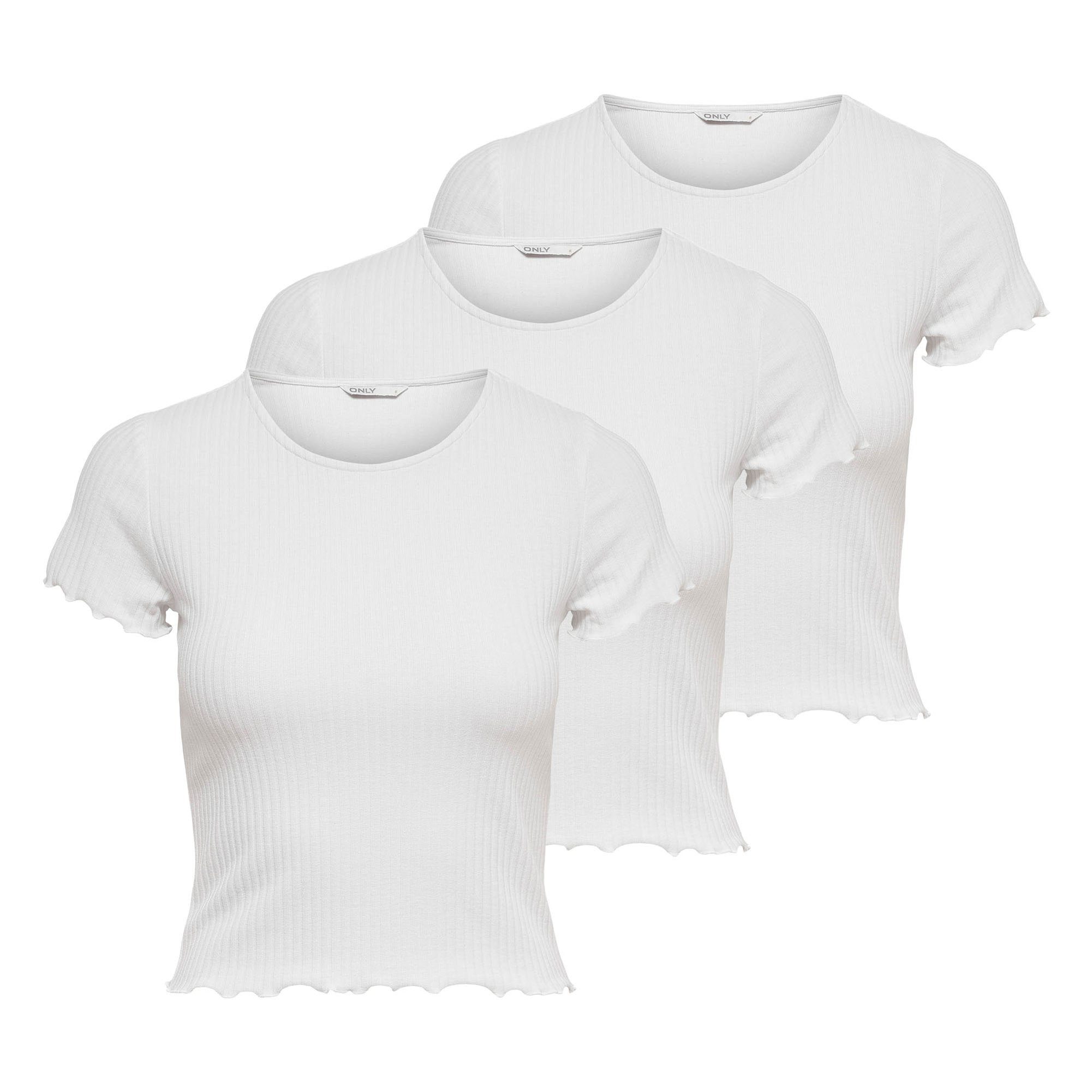 ONLY T-Shirt Damen T-Shirt 3er Pack Polyester (Packung, 3er Pack)