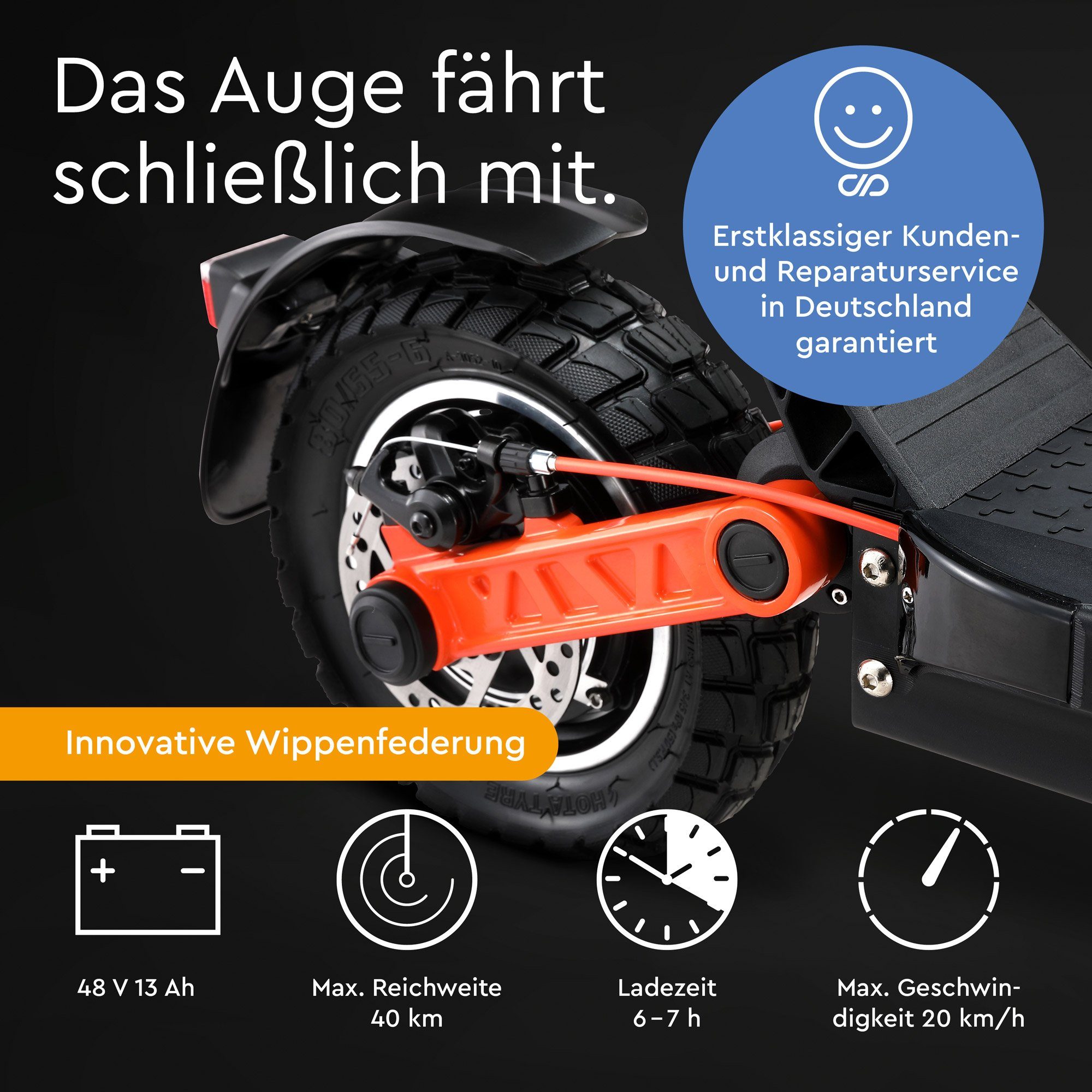 JOYOR E-Scooter S5 ABE mit Straßenzulassung 10 Zoll 624Wh 150 kg Offroad Elektroroller, 20 km/h, 500W, hohe Reichweite, vollgefedert, 150 kg Belastung