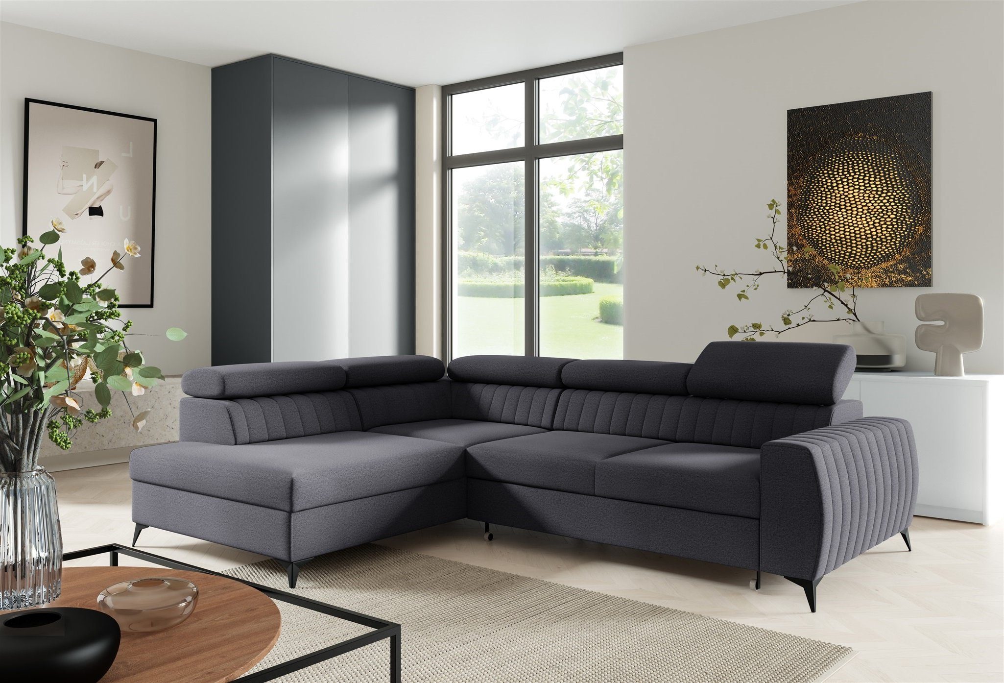 Fun Möbel Ecksofa Ecksofa Sofa TORONTO Stoff Element mit Schlaffunktion, Rundumbezug