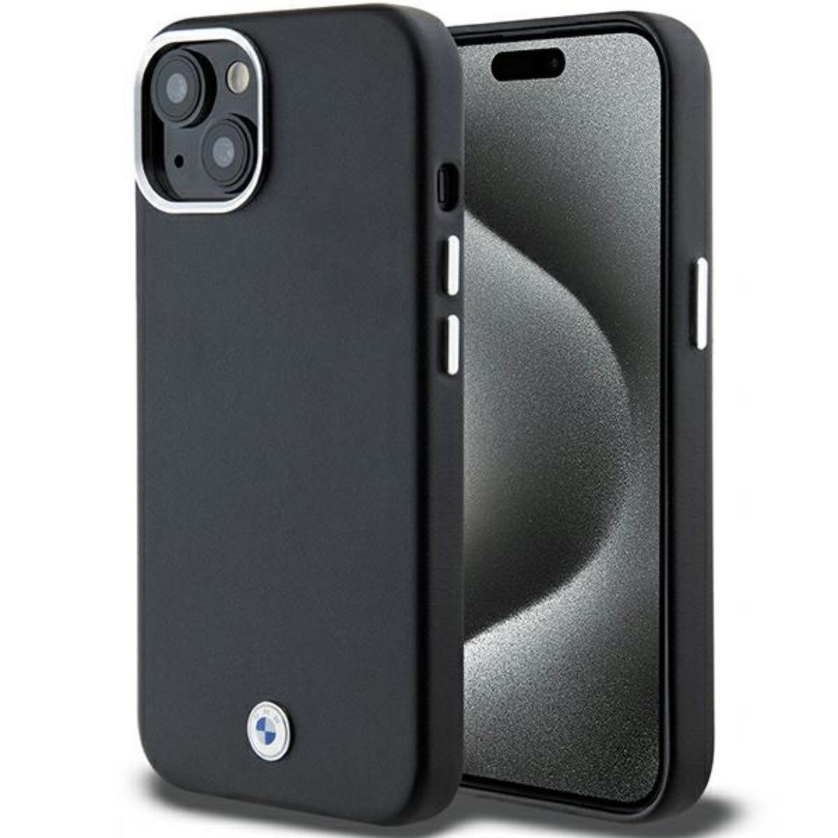 BMW Handyhülle Signature Wrapped Metal Kompatibel mit iPhone 15 Plus Schwarz 6,7, Vollummanteltes Metallcase mit Magnetfunktion und hohe Schutzwirkung