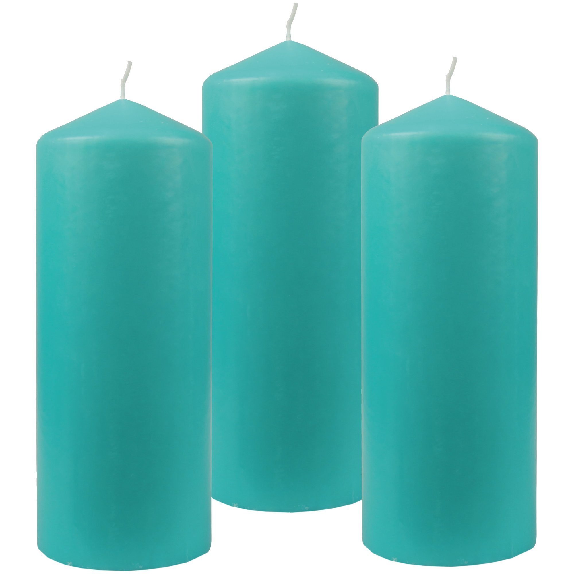 HS Candle Stumpenkerze Blockkerze (3-tlg), Wachskerzen Ø6cm x 13,5cm - Kerze in vielen Farben Türkis | Wachskerzen