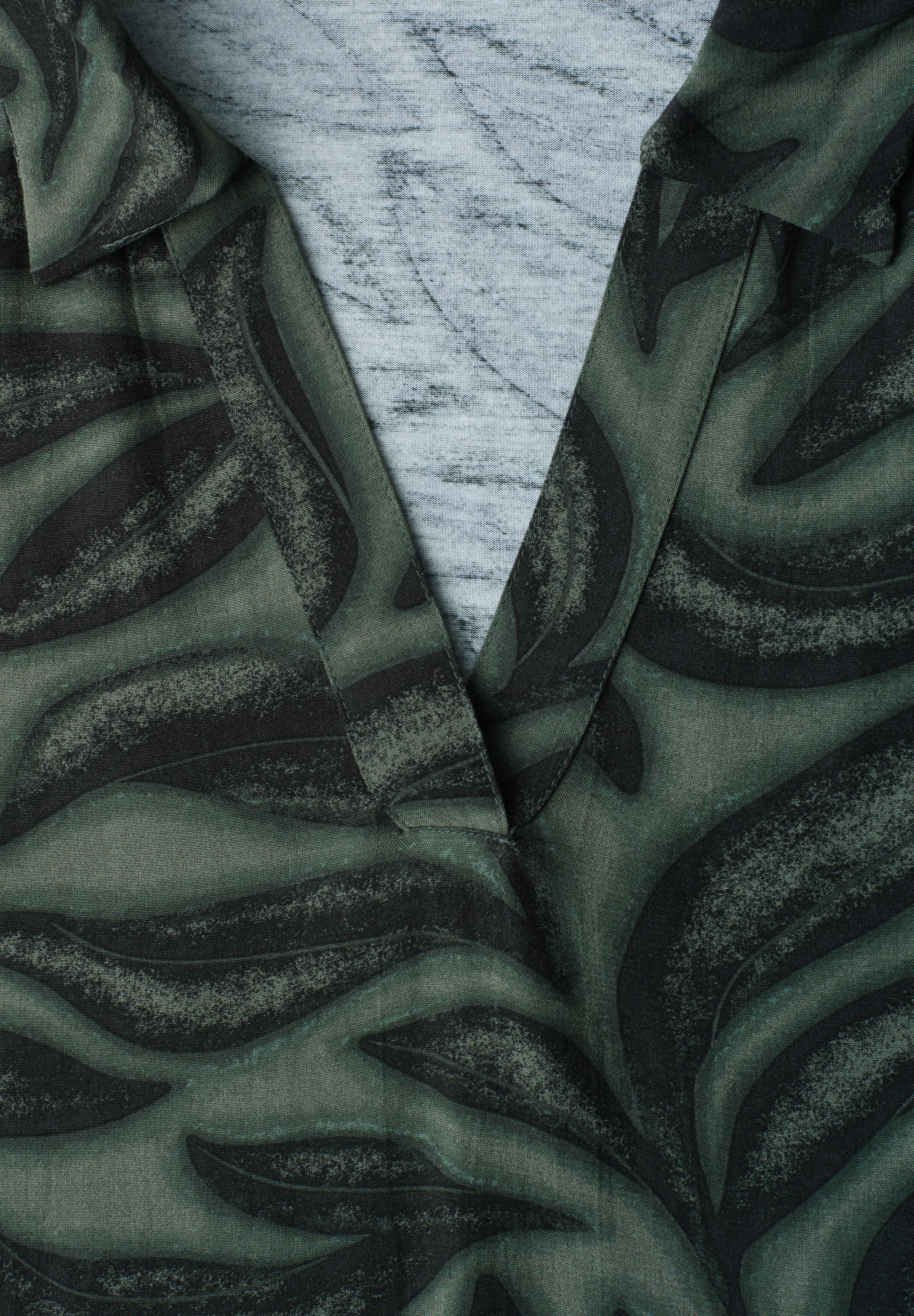 STREET ONE Langarmshirt Top mit Kragen und Strukturmix