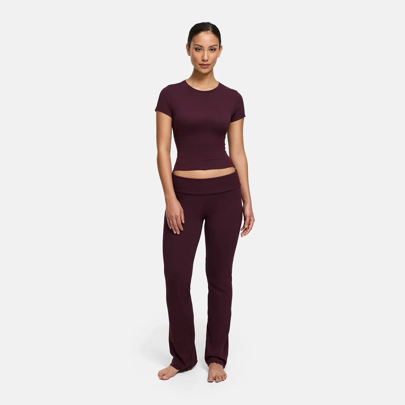 Loungehose Cotton Flared Bootcut Leggings-Burgundy Dark-2XL
