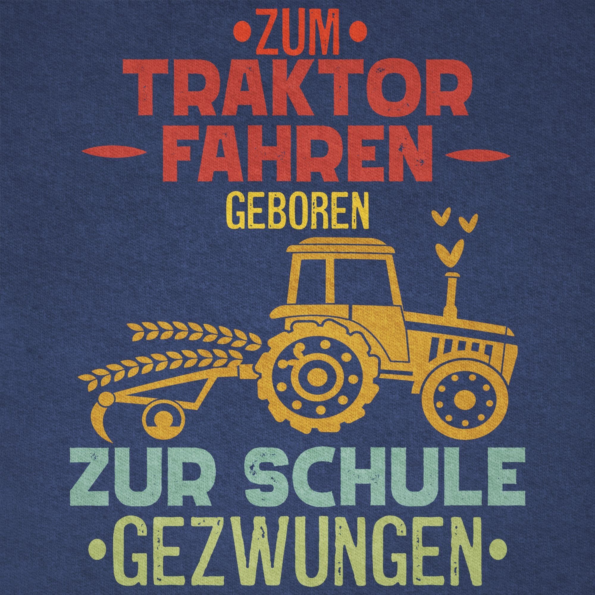Einschulung Vintage geboren Geschenke Shirtracer gezwungen fahren Zum 03 T-Shirt Traktor zur Meliert Schulanfang Junge Dunkelblau Schule